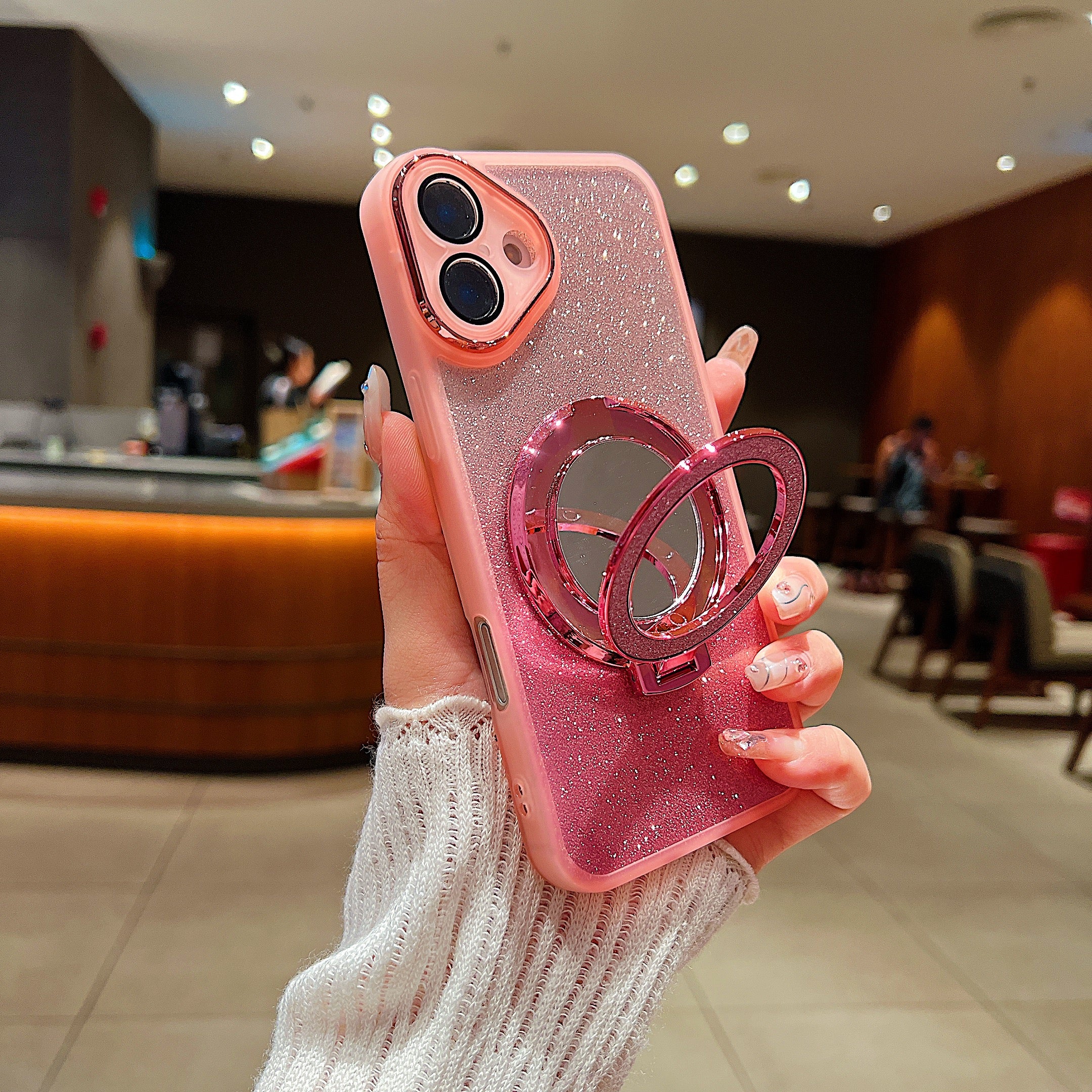 LuxuryKase LK161 Mirror Bracket Stand Holder Bling Glitter Mag-Safe Case Cover For iPhone - Image 18