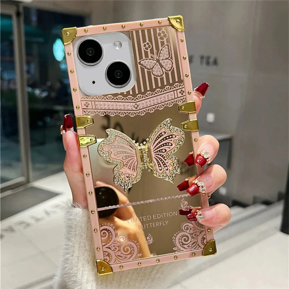 LuxuryKase Premium Shockproof Designer Case | Bling Butterfly Mirror Finish | Metallic Corners & Elegant Studded Frame | Stylish Protective Cover For iPhone & Samsung Series - Image 10