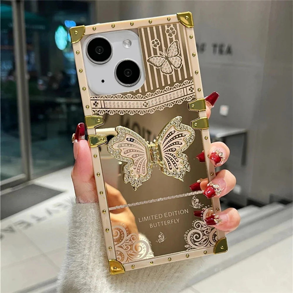 LuxuryKase Premium Shockproof Designer Case | Bling Butterfly Mirror Finish | Metallic Corners & Elegant Studded Frame | Stylish Protective Cover For iPhone & Samsung Series - Image 12