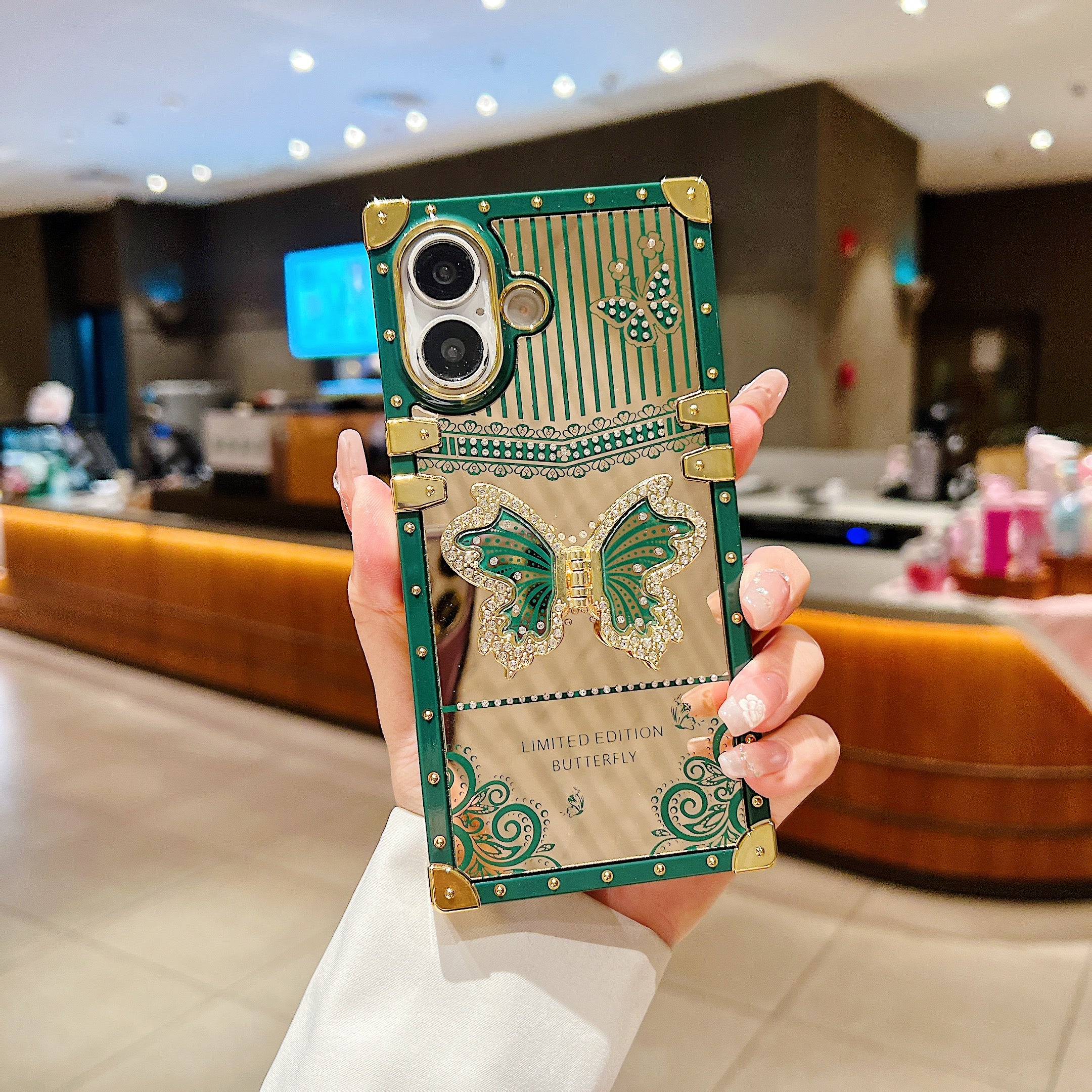 LuxuryKase Premium Shockproof Designer Case | Bling Butterfly Mirror Finish | Metallic Corners & Elegant Studded Frame | Stylish Protective Cover For iPhone & Samsung Series - Image 16
