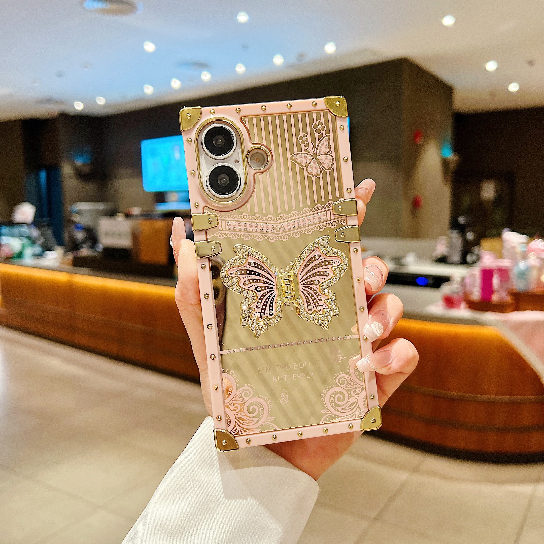 LuxuryKase Premium Shockproof Designer Case | Bling Butterfly Mirror Finish | Metallic Corners & Elegant Studded Frame | Stylish Protective Cover For iPhone & Samsung Series - Image 18