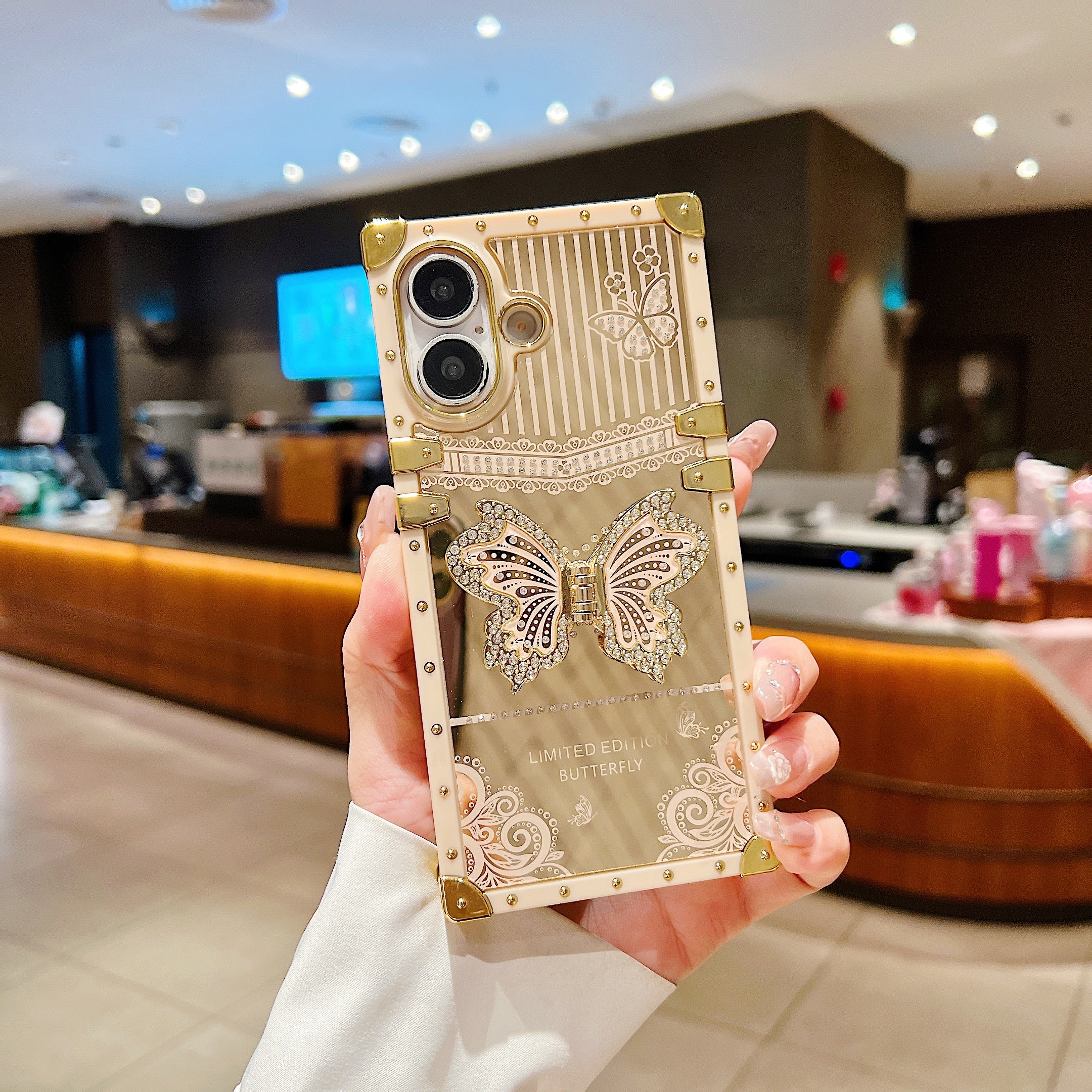 LuxuryKase Premium Shockproof Designer Case | Bling Butterfly Mirror Finish | Metallic Corners & Elegant Studded Frame | Stylish Protective Cover For iPhone & Samsung Series - Image 19
