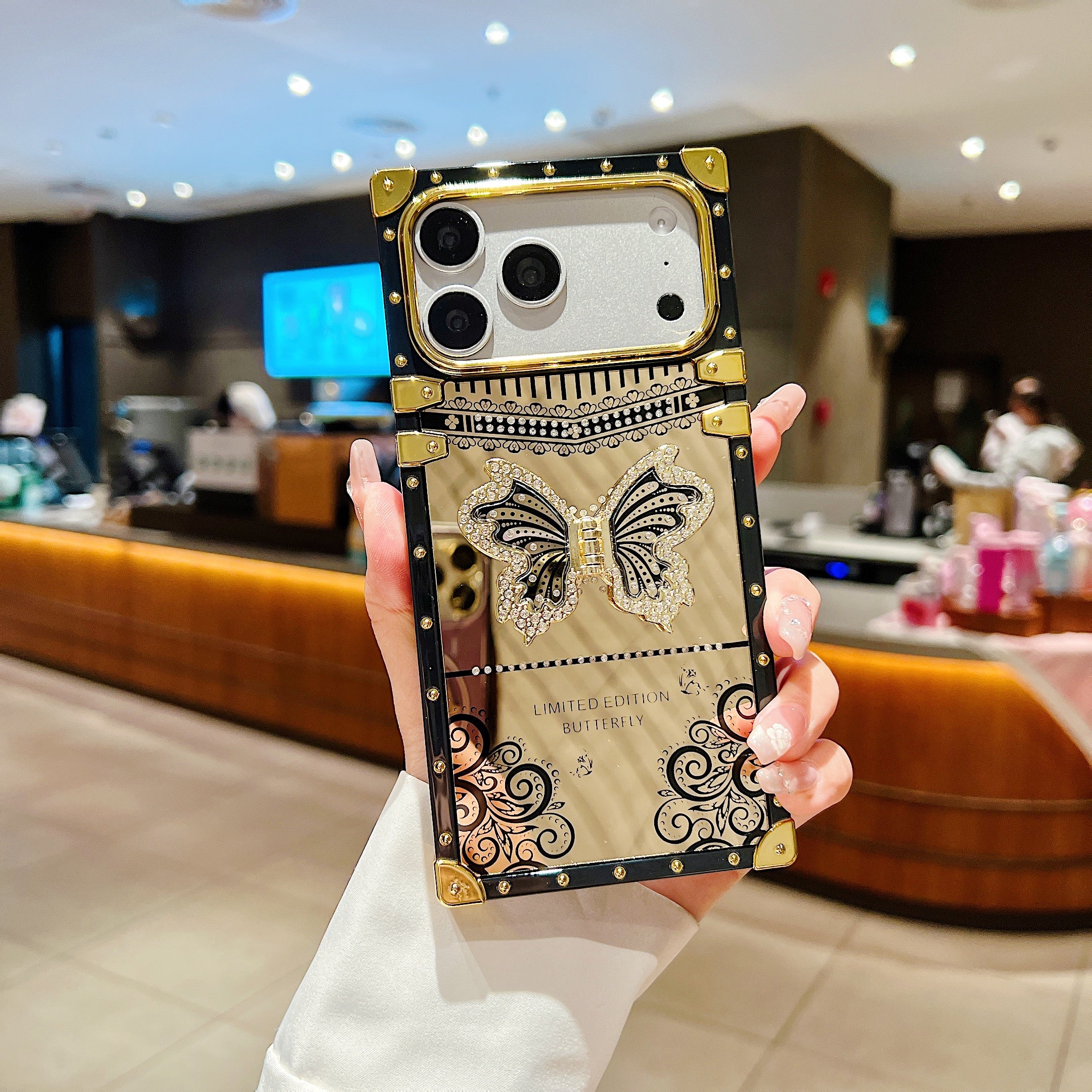 LuxuryKase Premium Shockproof Designer Case | Bling Butterfly Mirror Finish | Metallic Corners & Elegant Studded Frame | Stylish Protective Cover For iPhone & Samsung Series - Image 20