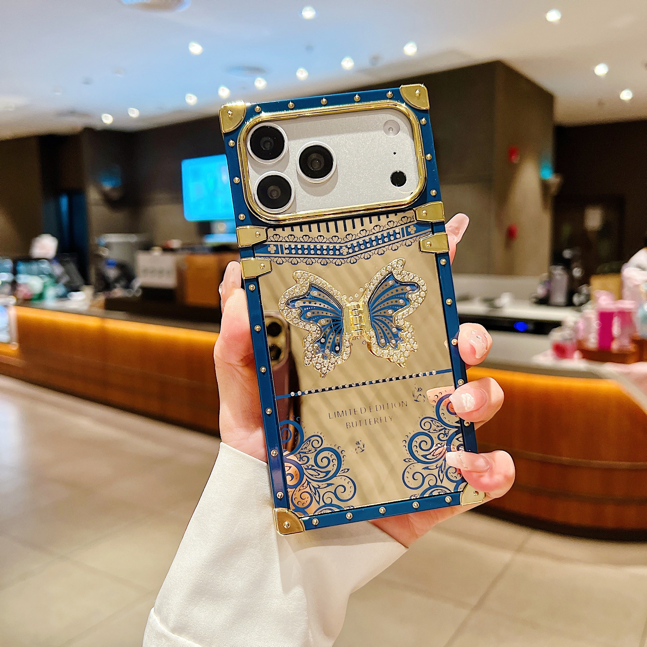 LuxuryKase Premium Shockproof Designer Case | Bling Butterfly Mirror Finish | Metallic Corners & Elegant Studded Frame | Stylish Protective Cover For iPhone & Samsung Series - Image 21