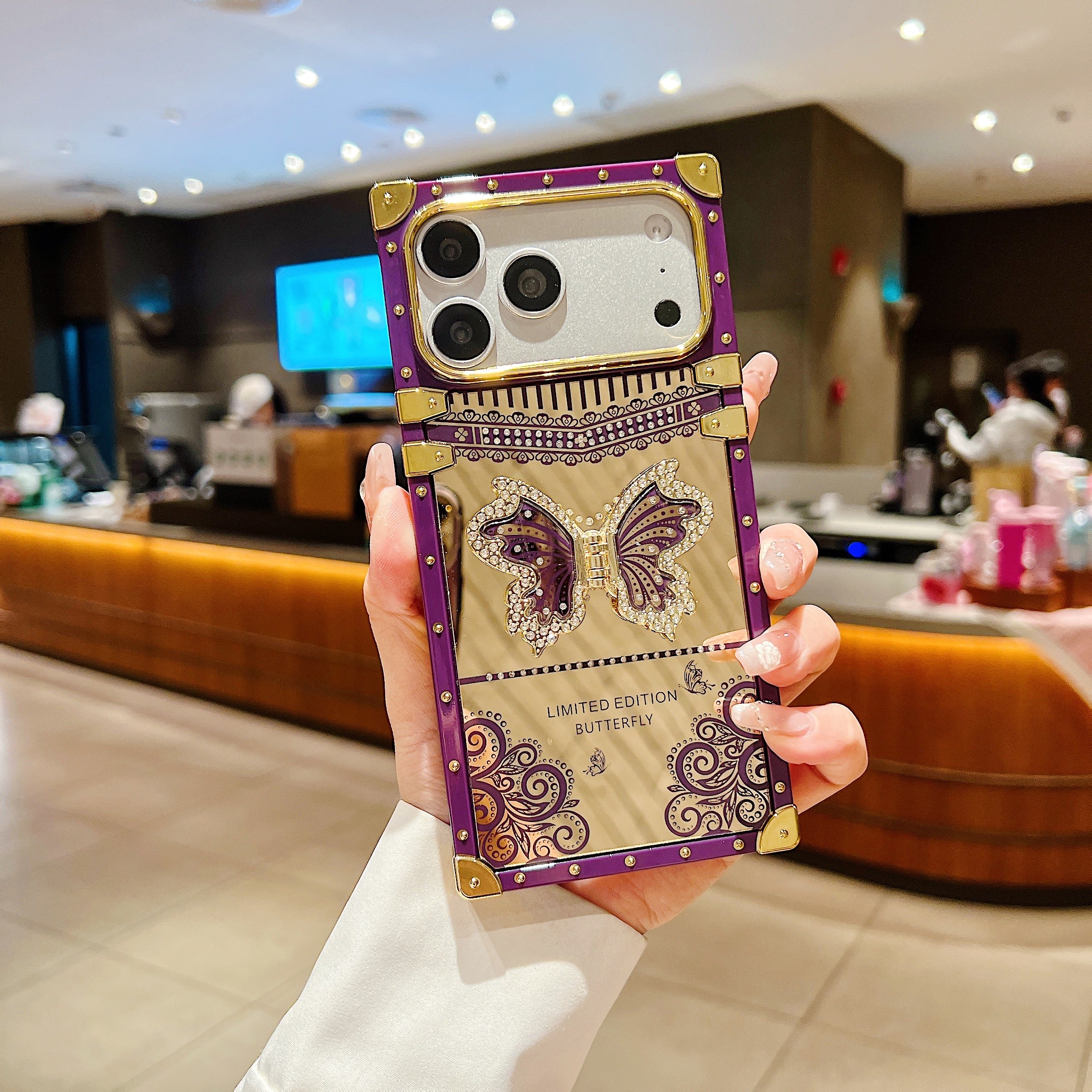 LuxuryKase Premium Shockproof Designer Case | Bling Butterfly Mirror Finish | Metallic Corners & Elegant Studded Frame | Stylish Protective Cover For iPhone & Samsung Series - Image 23
