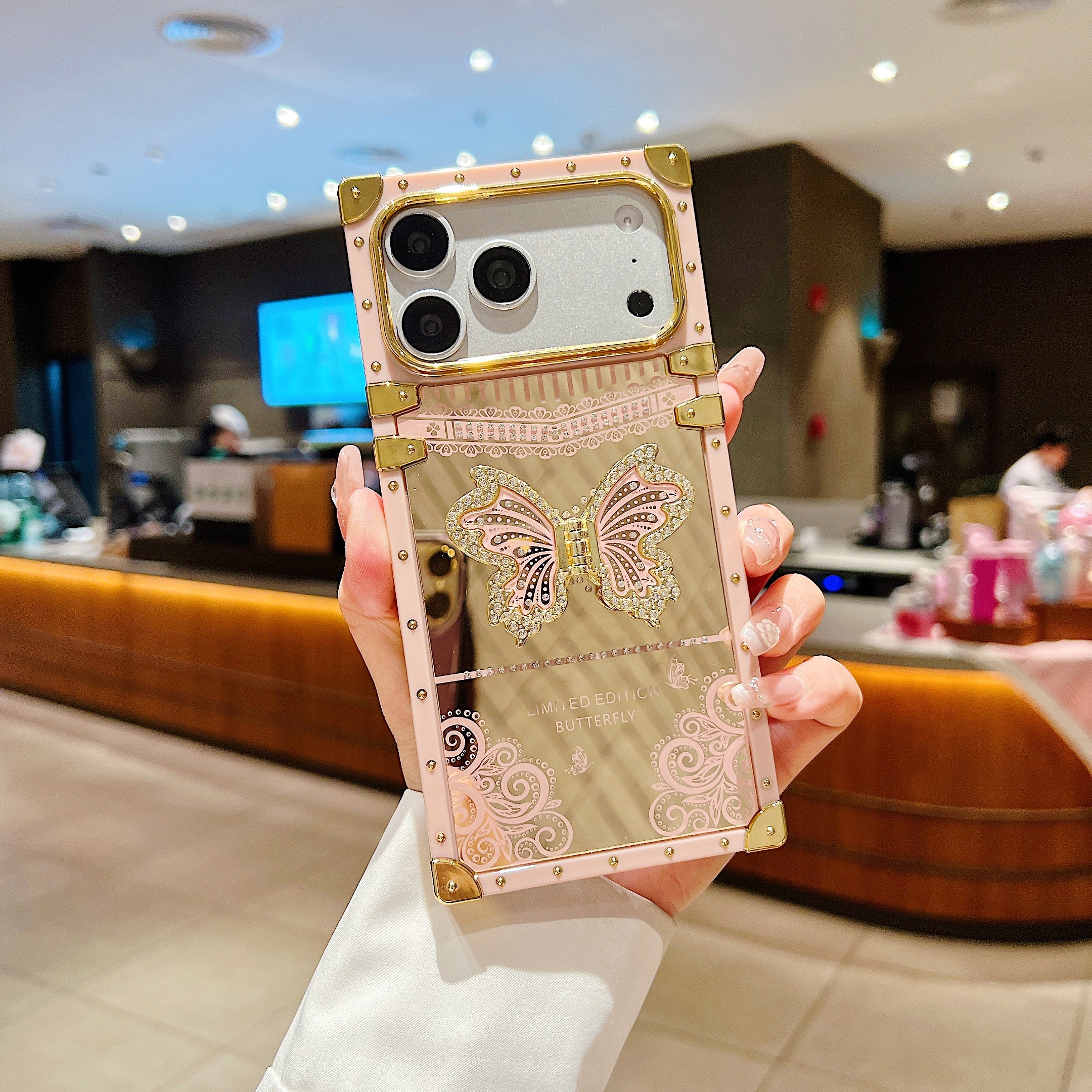 LuxuryKase Premium Shockproof Designer Case | Bling Butterfly Mirror Finish | Metallic Corners & Elegant Studded Frame | Stylish Protective Cover For iPhone & Samsung Series - Image 24