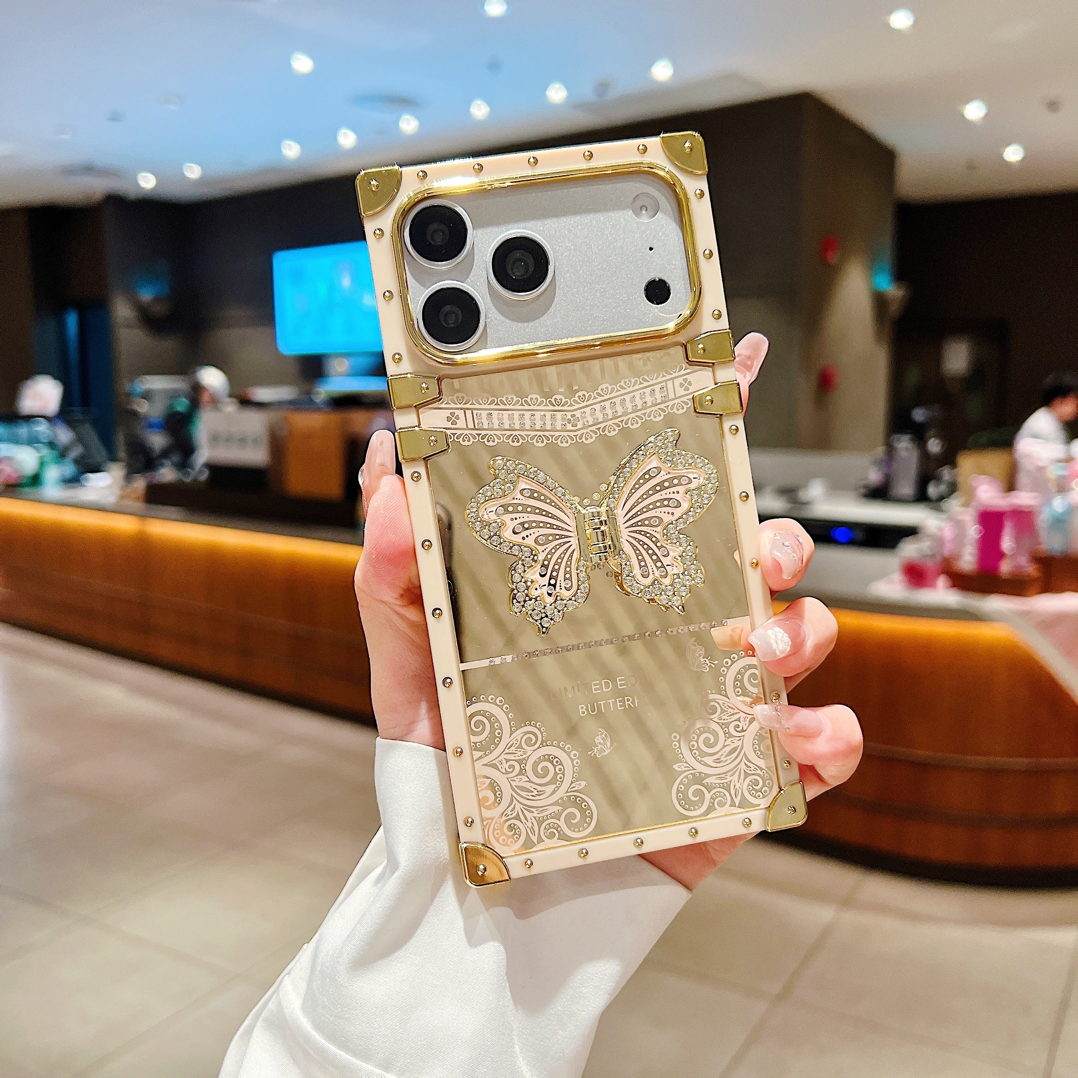 LuxuryKase Premium Shockproof Designer Case | Bling Butterfly Mirror Finish | Metallic Corners & Elegant Studded Frame | Stylish Protective Cover For iPhone & Samsung Series - Image 25