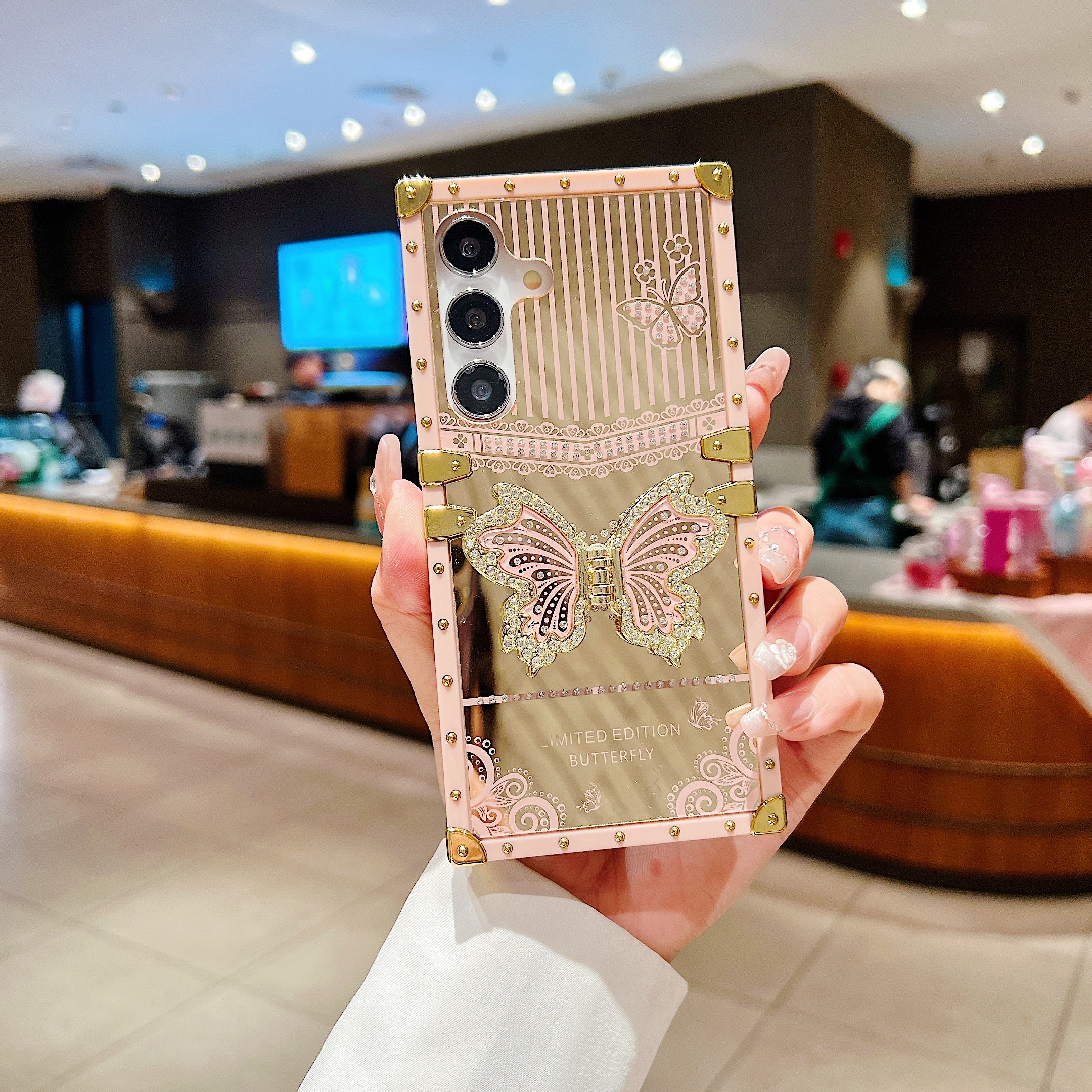 LuxuryKase Premium Shockproof Designer Case | Bling Butterfly Mirror Finish | Metallic Corners & Elegant Studded Frame | Stylish Protective Cover For iPhone & Samsung Series - Image 30