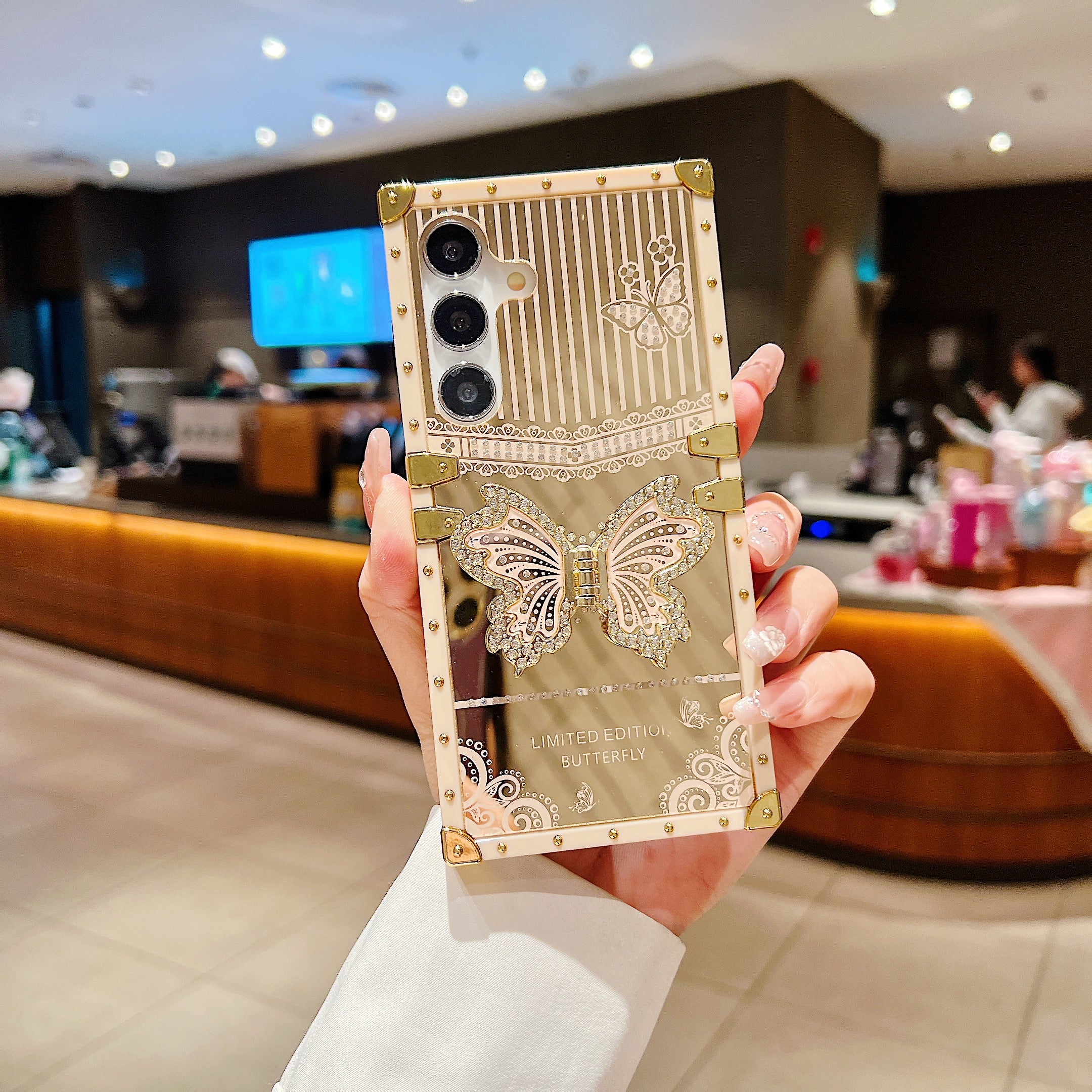 LuxuryKase Premium Shockproof Designer Case | Bling Butterfly Mirror Finish | Metallic Corners & Elegant Studded Frame | Stylish Protective Cover For iPhone & Samsung Series - Image 31