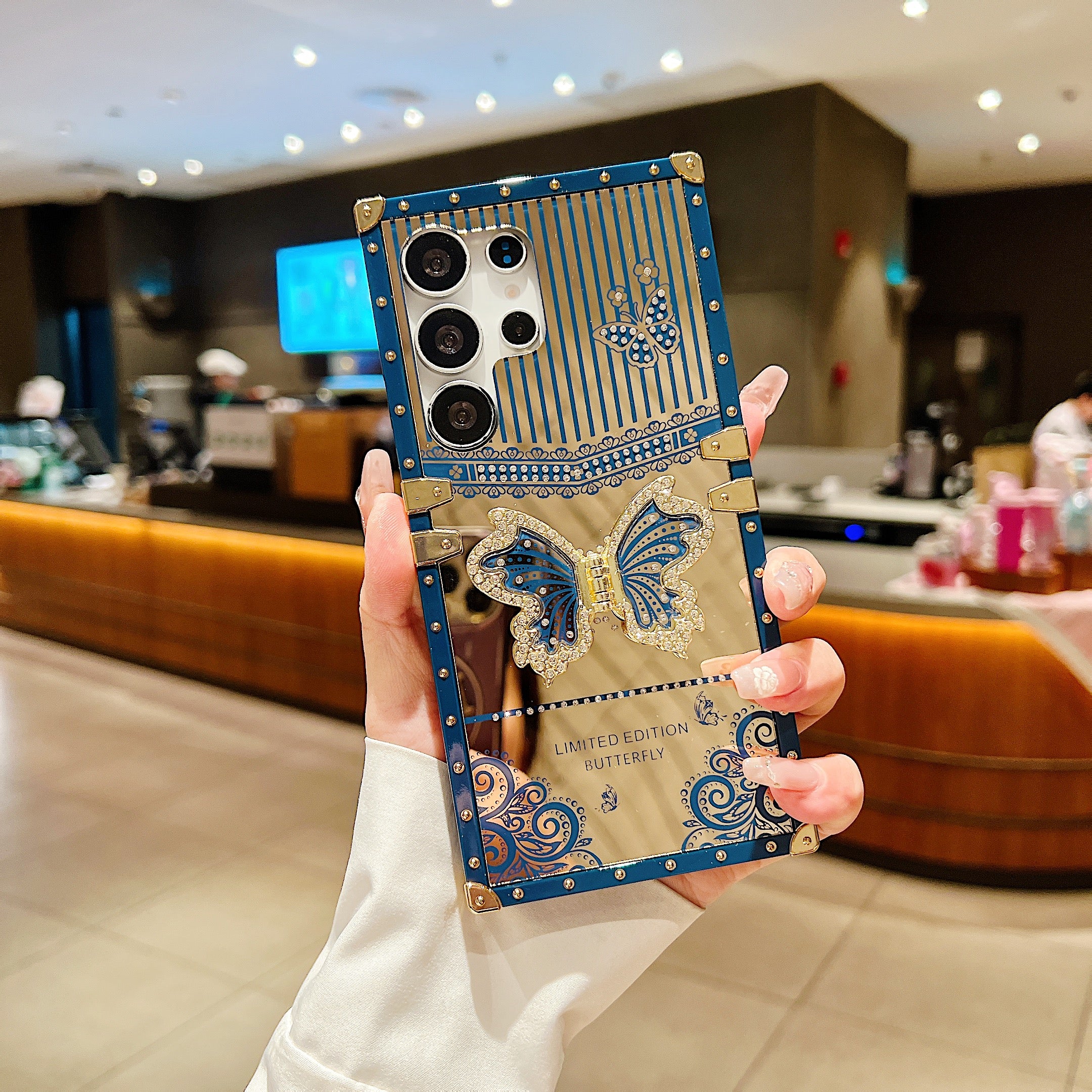 LuxuryKase Premium Shockproof Designer Case | Bling Butterfly Mirror Finish | Metallic Corners & Elegant Studded Frame | Stylish Protective Cover For iPhone & Samsung Series - Image 33