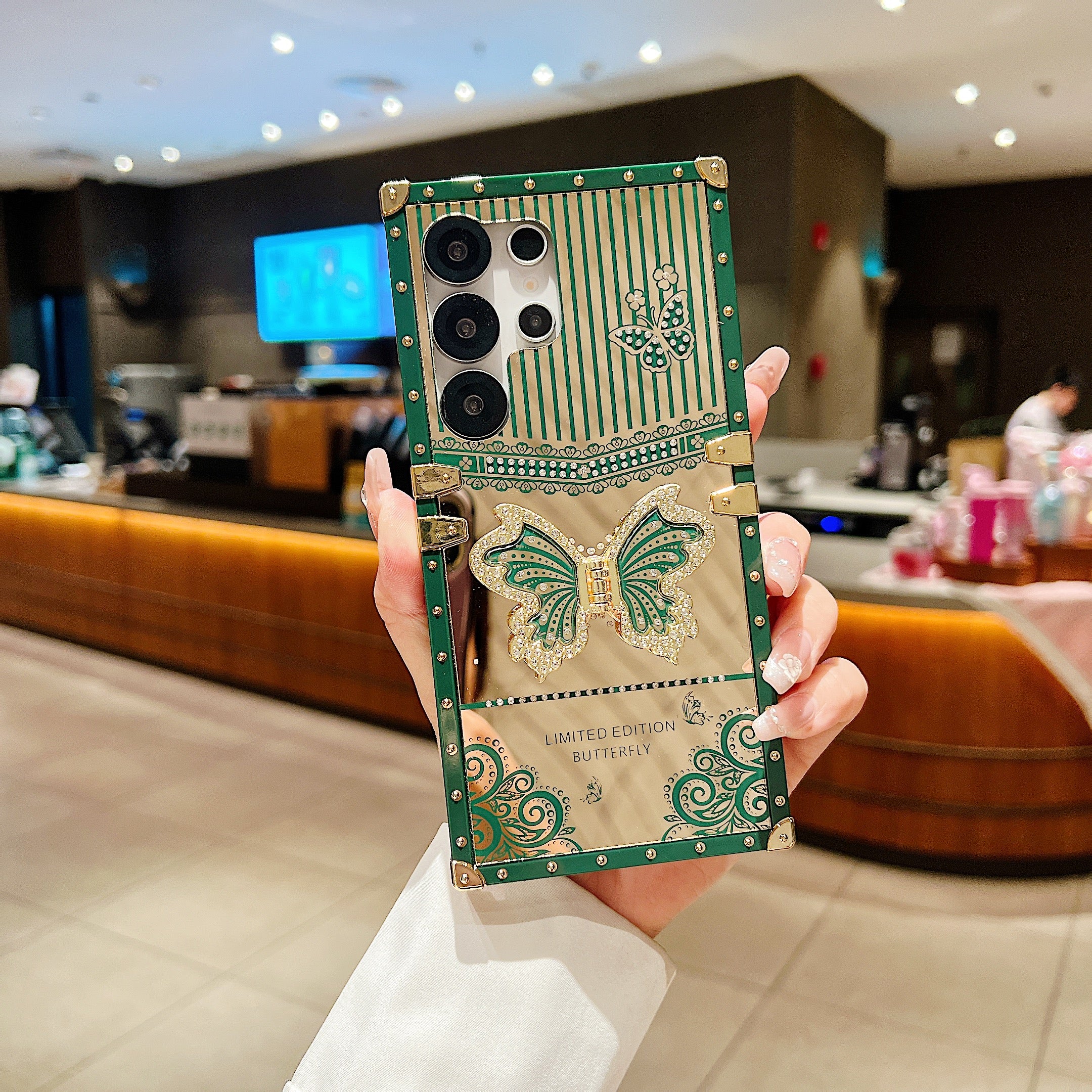 LuxuryKase Premium Shockproof Designer Case | Bling Butterfly Mirror Finish | Metallic Corners & Elegant Studded Frame | Stylish Protective Cover For iPhone & Samsung Series - Image 34