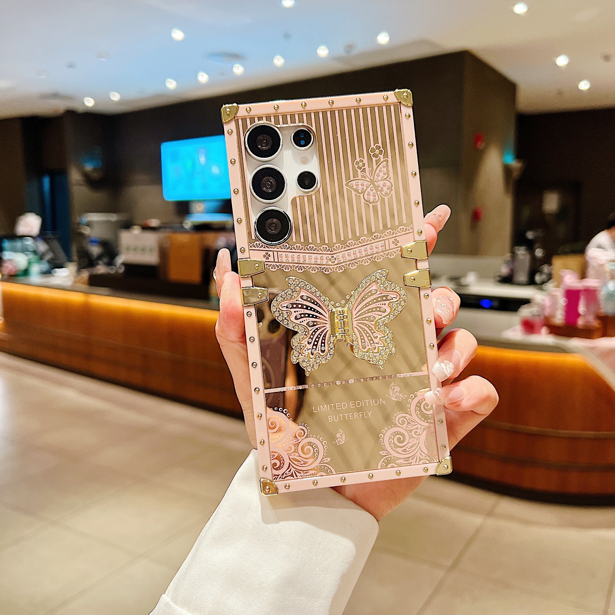 LuxuryKase Premium Shockproof Designer Case | Bling Butterfly Mirror Finish | Metallic Corners & Elegant Studded Frame | Stylish Protective Cover For iPhone & Samsung Series - Image 36