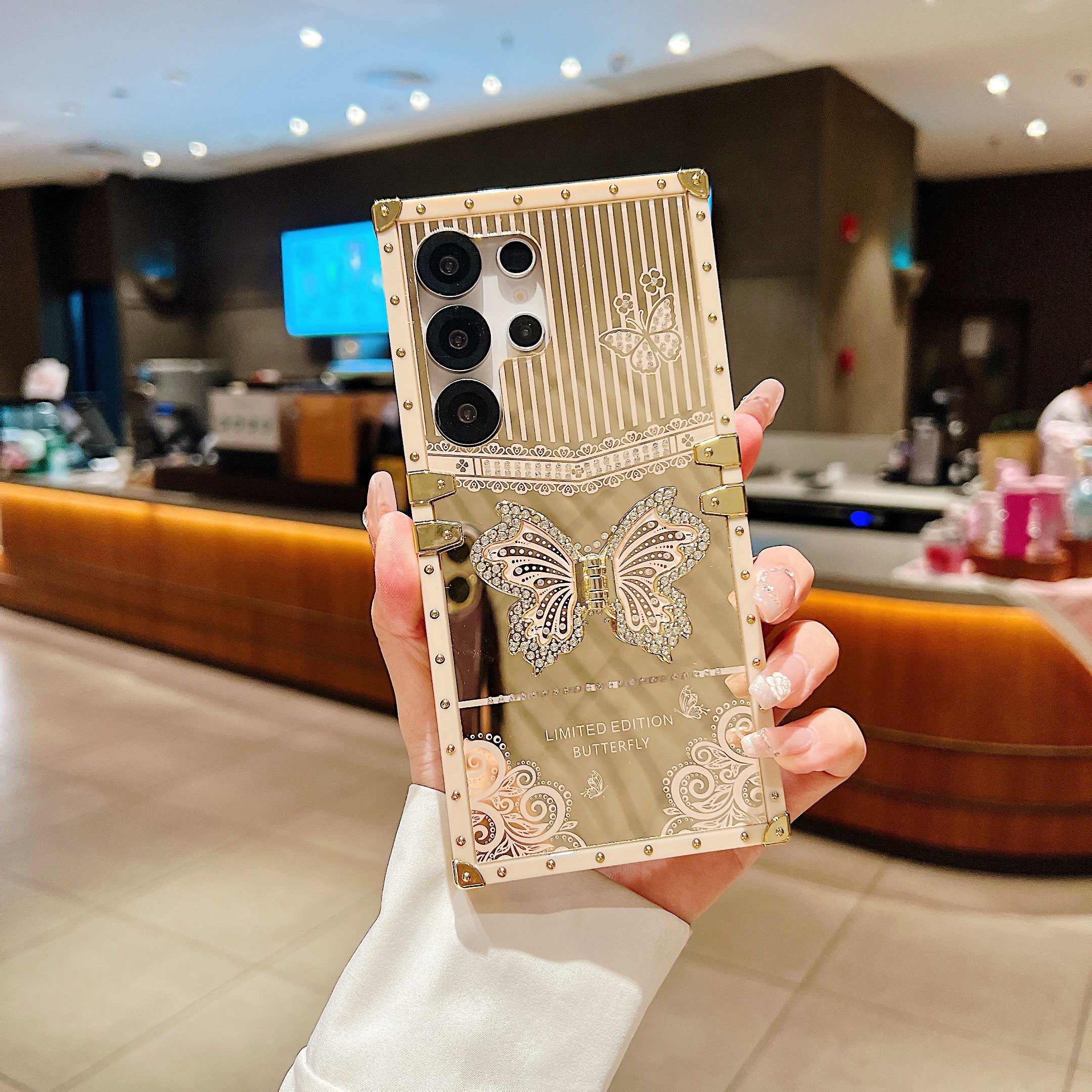 LuxuryKase Premium Shockproof Designer Case | Bling Butterfly Mirror Finish | Metallic Corners & Elegant Studded Frame | Stylish Protective Cover For iPhone & Samsung Series - Image 37