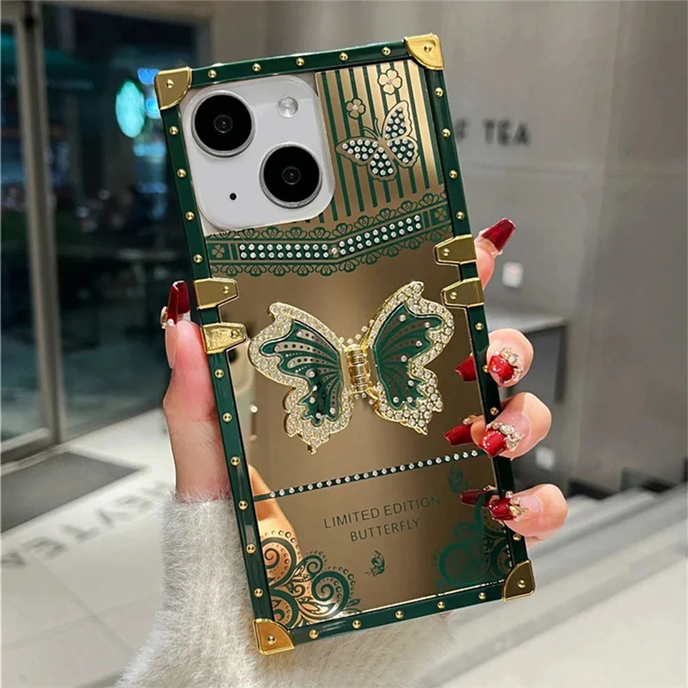 LuxuryKase Premium Shockproof Designer Case | Bling Butterfly Mirror Finish | Metallic Corners & Elegant Studded Frame | Stylish Protective Cover For iPhone & Samsung Series - Image 6