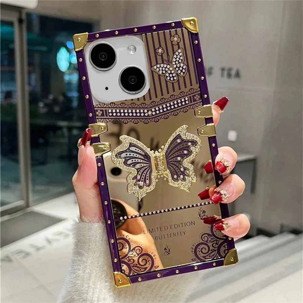 LuxuryKase Premium Shockproof Designer Case | Bling Butterfly Mirror Finish | Metallic Corners & Elegant Studded Frame | Stylish Protective Cover For iPhone & Samsung Series - Image 8
