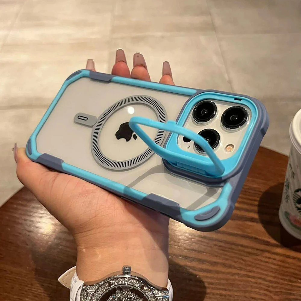 LuxuryKase LK164 Invisible Stand Transparent Magnetic Mag-Safe Wireless Charger Case Cover For iPhone - Image 6