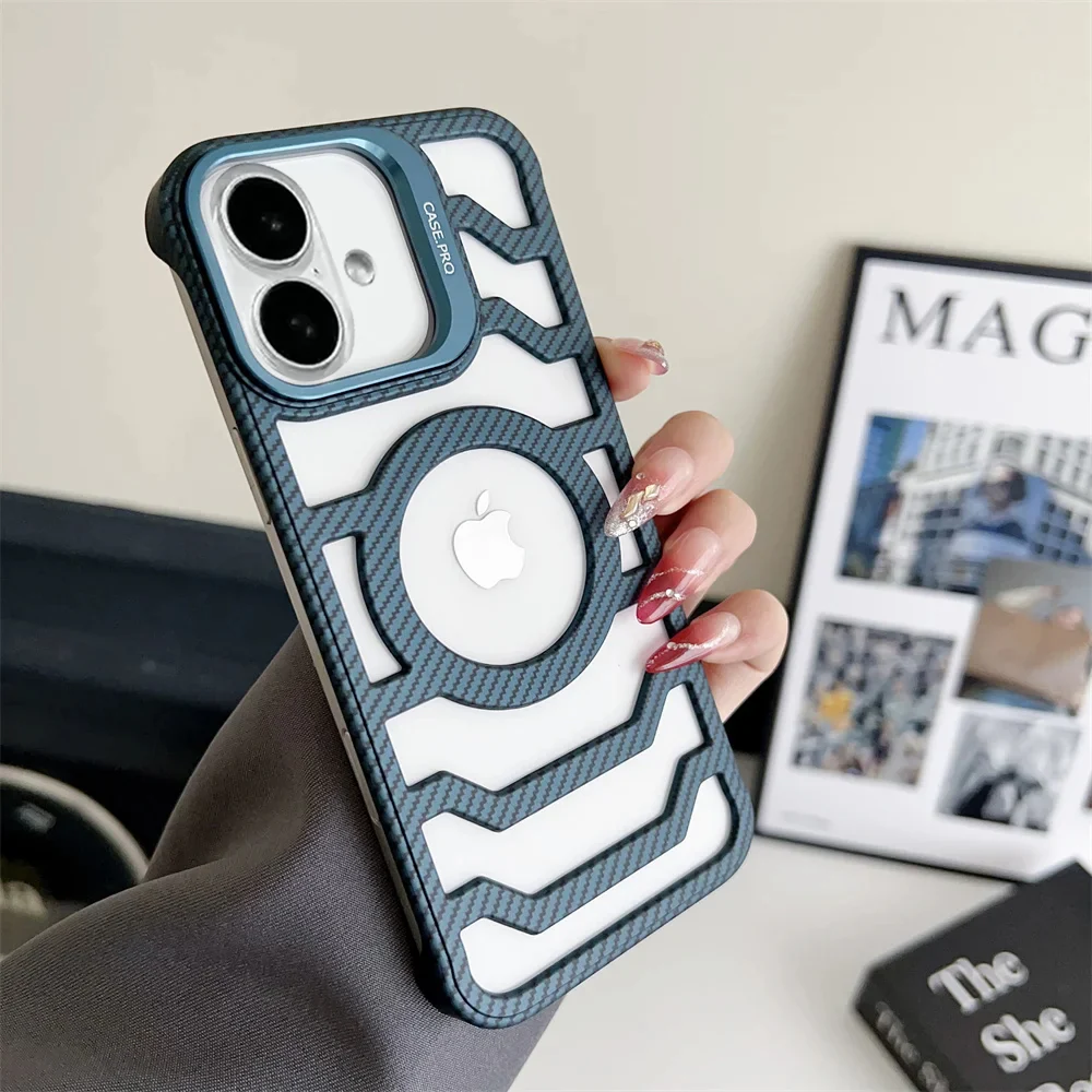 LuxuryKase LK172 Carbon Fiber Texture Magnetic Mag-Safe Lens Holder Frameless Case Cover For iPhone - Image 11