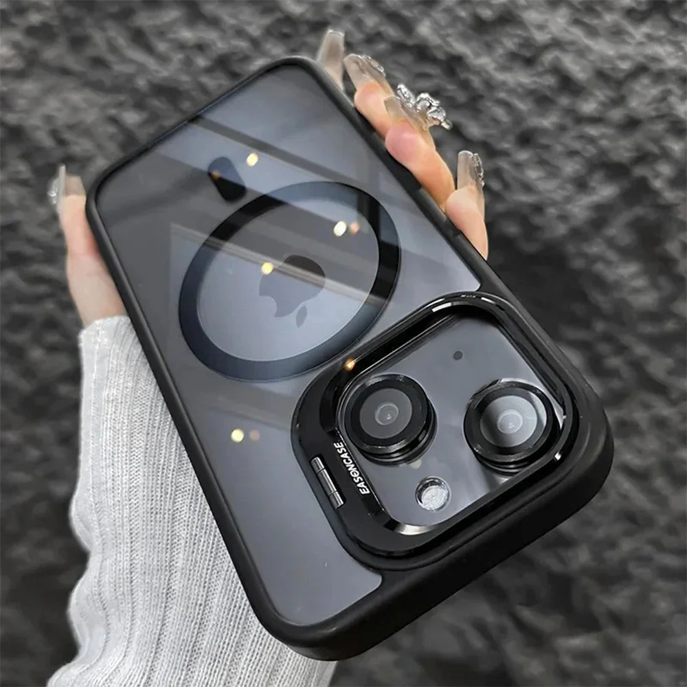 LuxuryKase Mag-Safe Clear Case | Shockproof Transparent Cover with Camera Lens Protection | Metal Ring Stand & Wireless Charging Support For iPhone & Samsung Series - Image 9