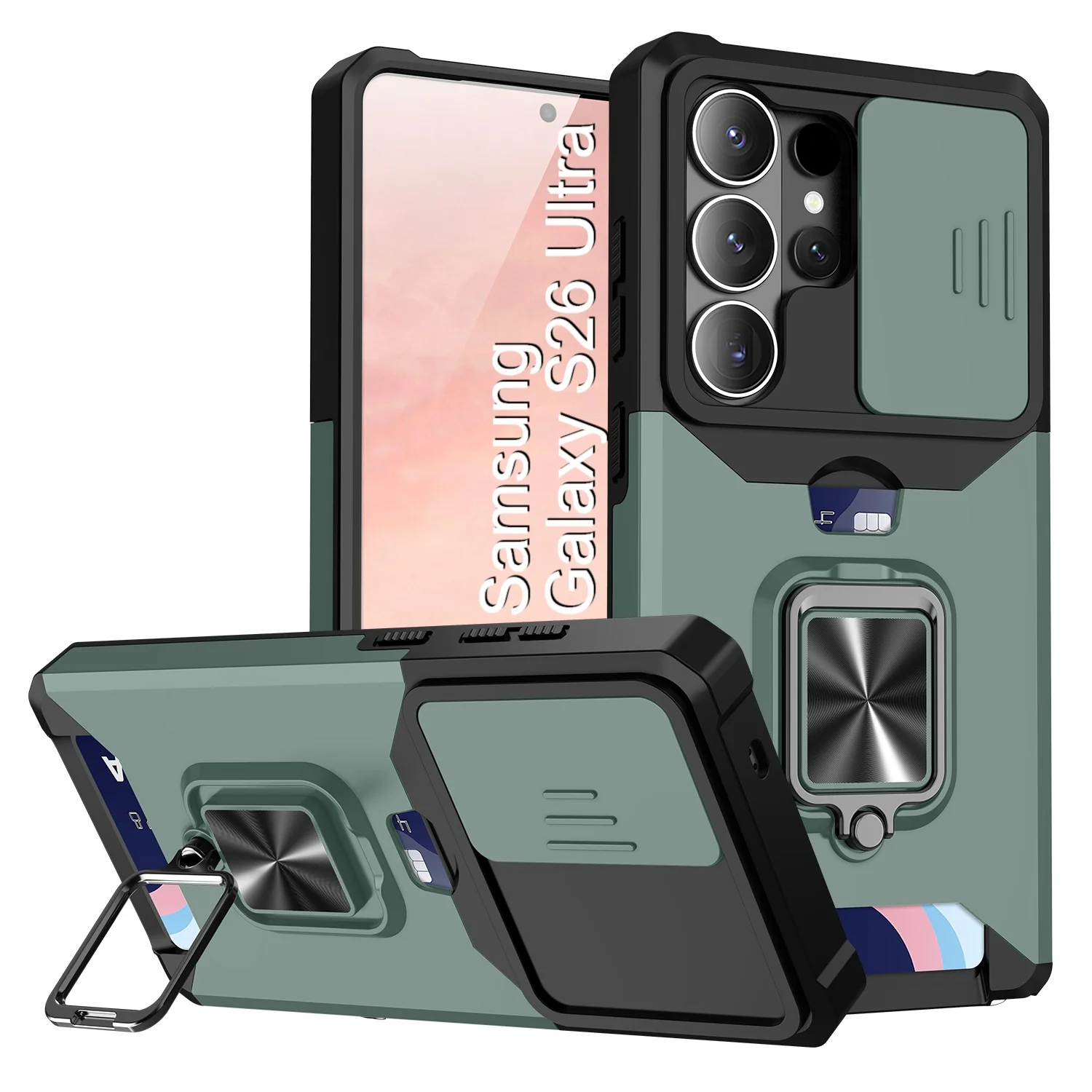 LuxuryKase Shockproof Armor Case | Slide Camera Cover | Hidden Card Slot | Rotating Ring Kickstand | Magnetic Car Mount Support | Military Grade Protection For iPhone & Samsung - Image 148