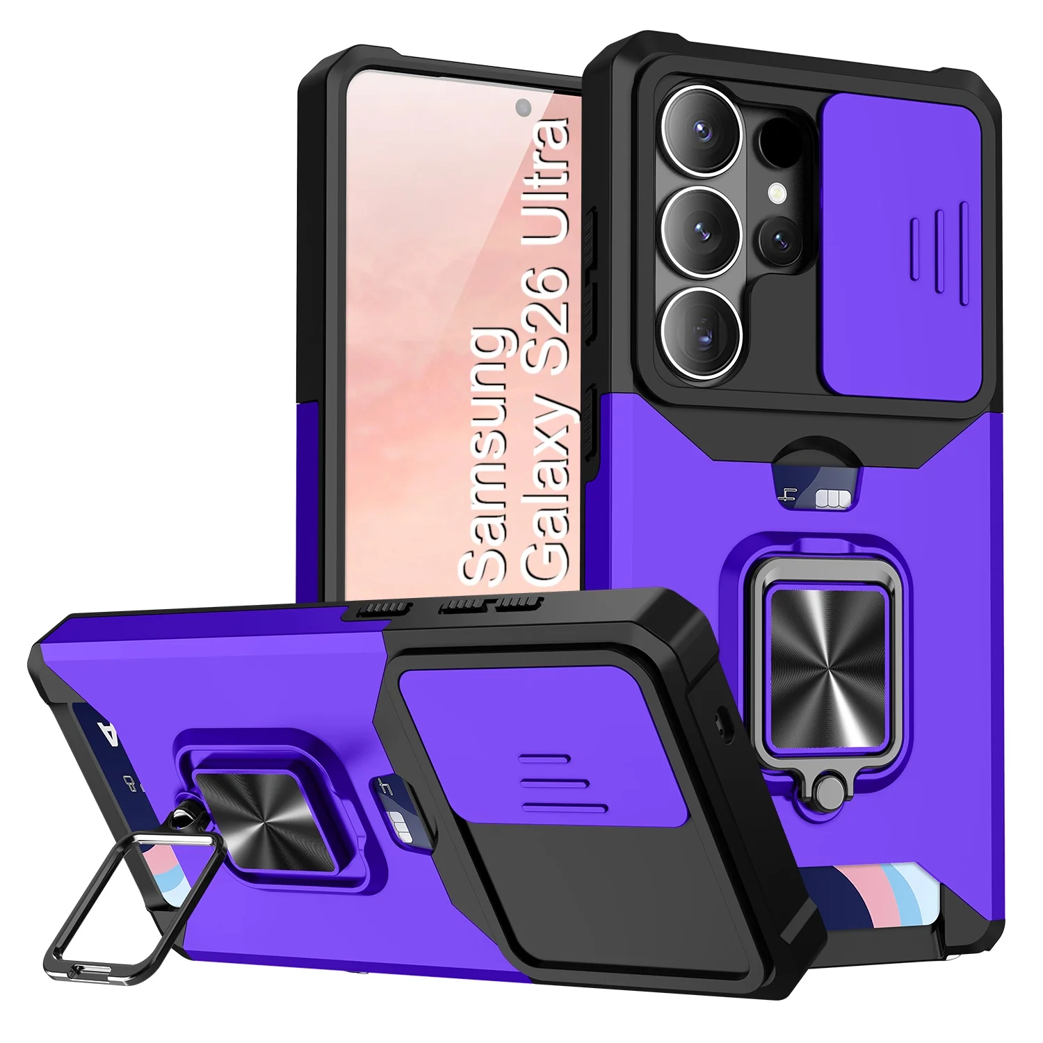 LuxuryKase Shockproof Armor Case | Slide Camera Cover | Hidden Card Slot | Rotating Ring Kickstand | Magnetic Car Mount Support | Military Grade Protection For iPhone & Samsung - Image 149