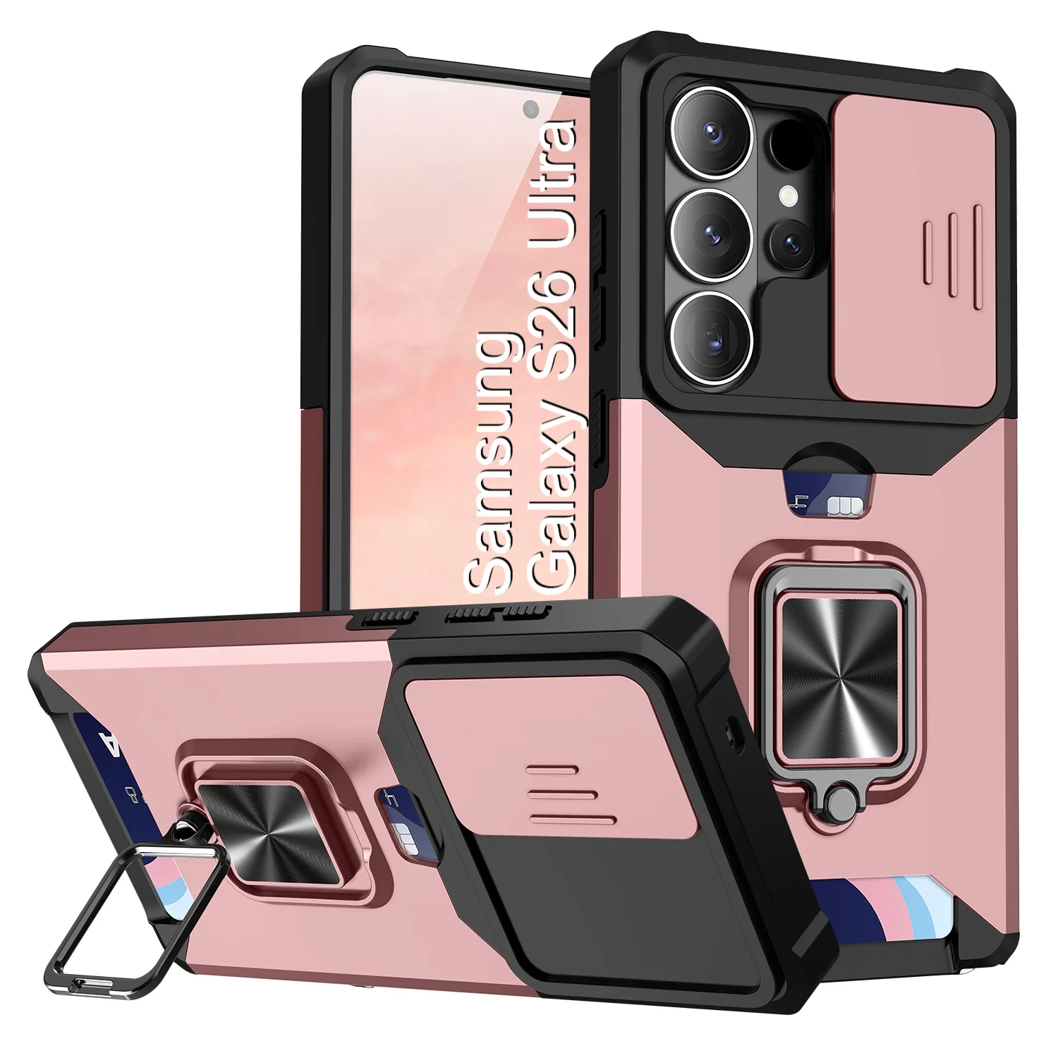 LuxuryKase Shockproof Armor Case | Slide Camera Cover | Hidden Card Slot | Rotating Ring Kickstand | Magnetic Car Mount Support | Military Grade Protection For iPhone & Samsung - Image 151