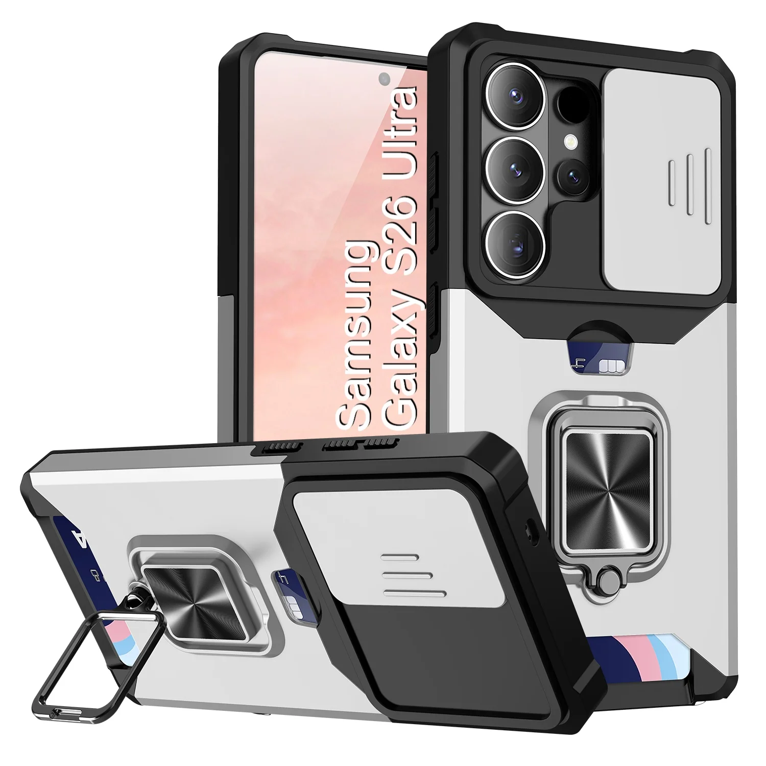 LuxuryKase Shockproof Armor Case | Slide Camera Cover | Hidden Card Slot | Rotating Ring Kickstand | Magnetic Car Mount Support | Military Grade Protection For iPhone & Samsung - Image 152