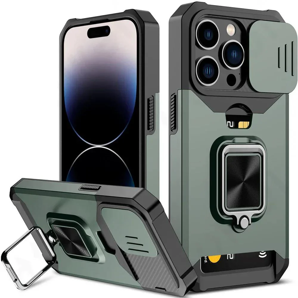LuxuryKase Shockproof Armor Case | Slide Camera Cover | Hidden Card Slot | Rotating Ring Kickstand | Magnetic Car Mount Support | Military Grade Protection For iPhone & Samsung - Image 19