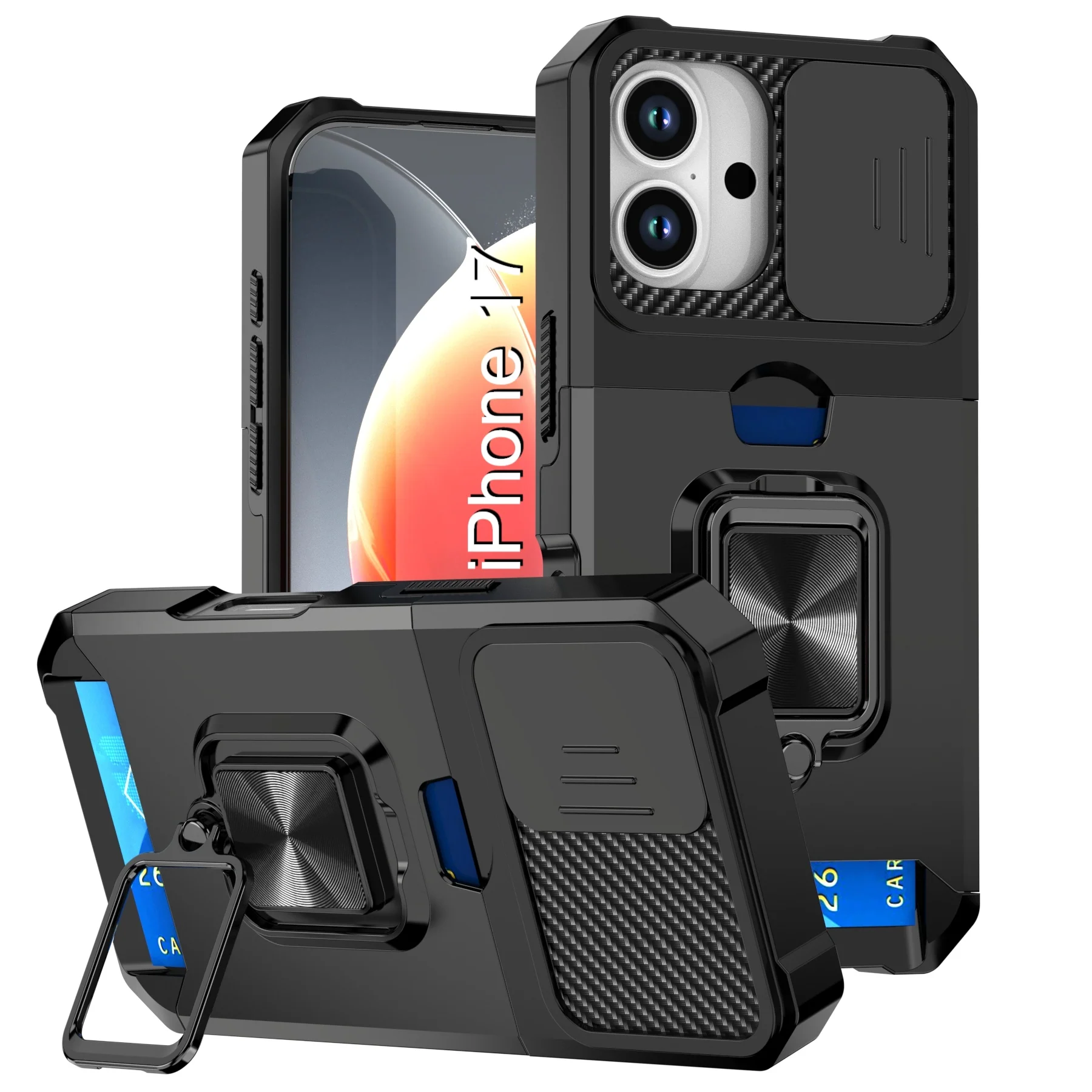 LuxuryKase Shockproof Armor Case | Slide Camera Cover | Hidden Card Slot | Rotating Ring Kickstand | Magnetic Car Mount Support | Military Grade Protection For iPhone & Samsung - Image 24