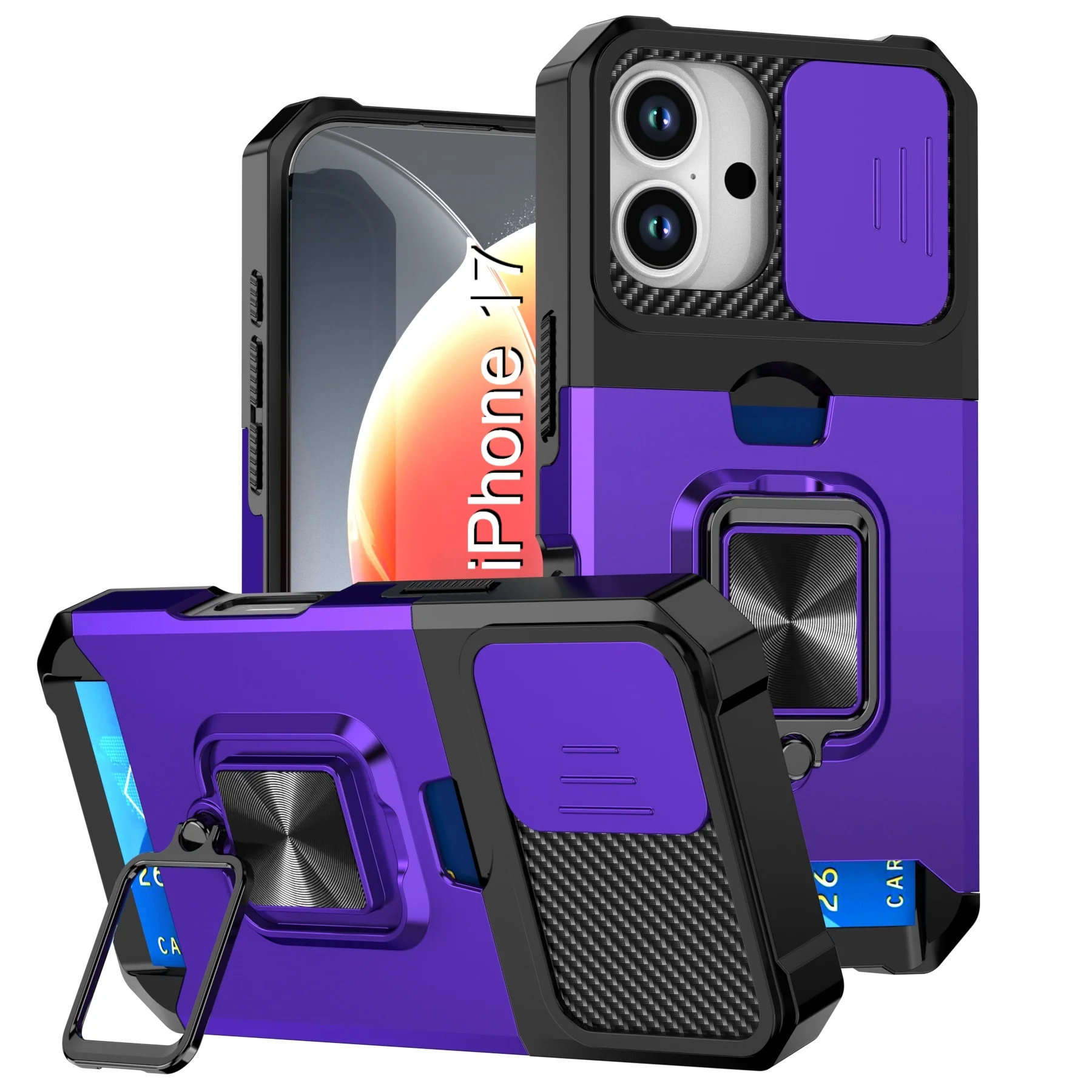 LuxuryKase Shockproof Armor Case | Slide Camera Cover | Hidden Card Slot | Rotating Ring Kickstand | Magnetic Car Mount Support | Military Grade Protection For iPhone & Samsung - Image 28