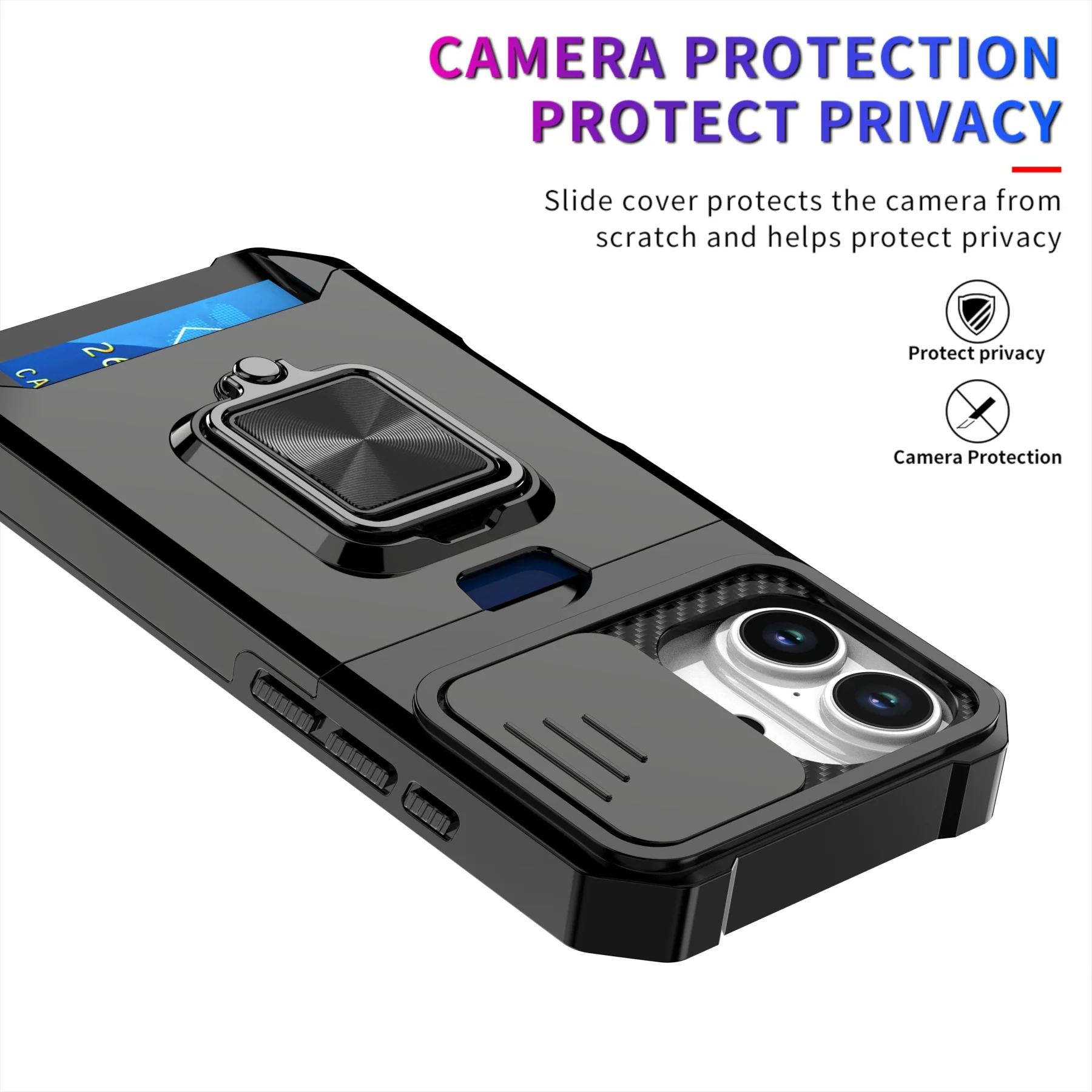 LuxuryKase Shockproof Armor Case | Slide Camera Cover | Hidden Card Slot | Rotating Ring Kickstand | Magnetic Car Mount Support | Military Grade Protection For iPhone & Samsung - Image 3