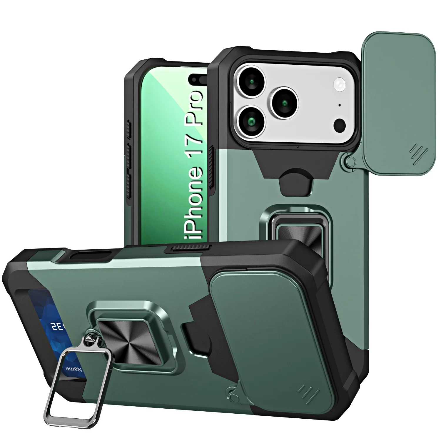 LuxuryKase Shockproof Armor Case | Slide Camera Cover | Hidden Card Slot | Rotating Ring Kickstand | Magnetic Car Mount Support | Military Grade Protection For iPhone & Samsung - Image 35