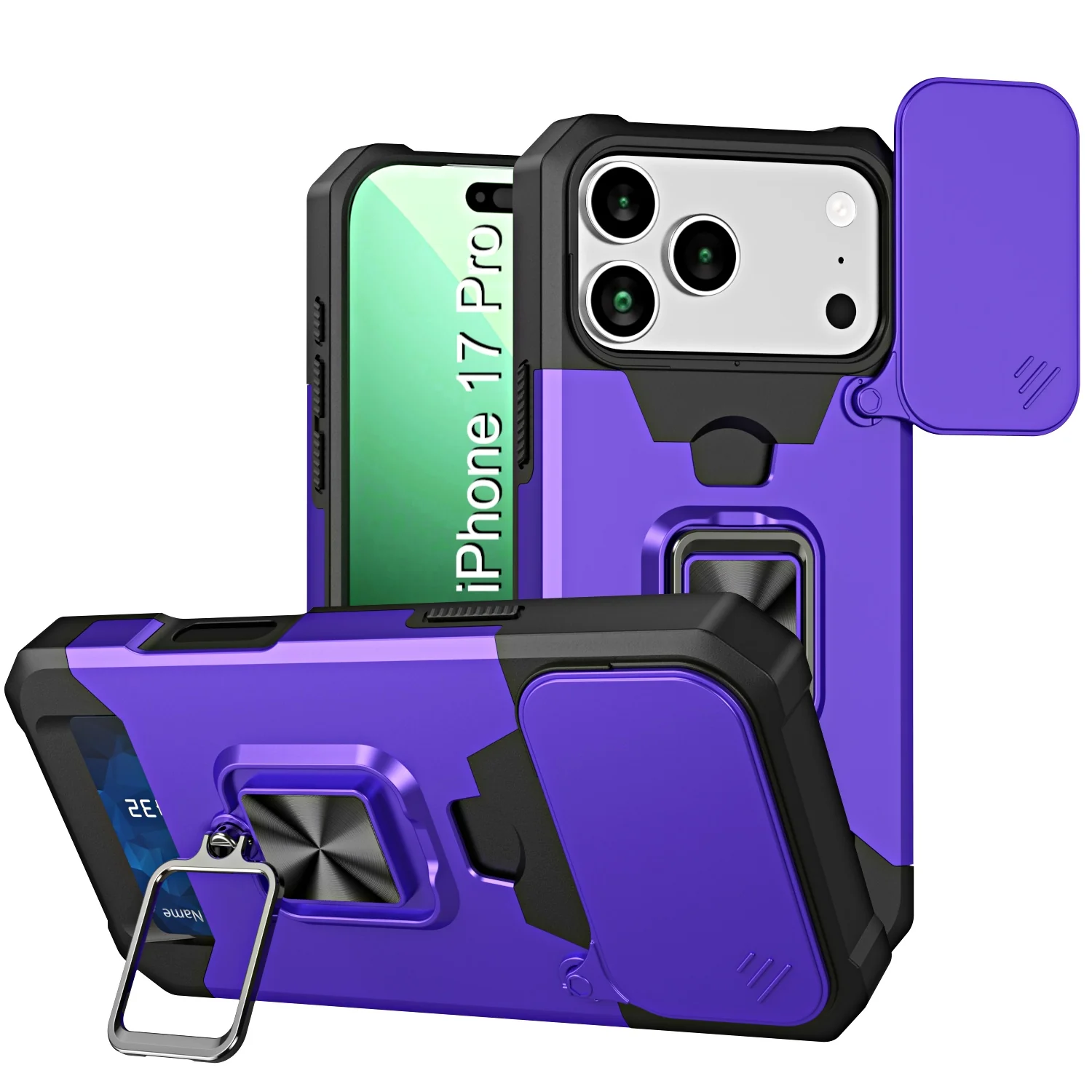 LuxuryKase Shockproof Armor Case | Slide Camera Cover | Hidden Card Slot | Rotating Ring Kickstand | Magnetic Car Mount Support | Military Grade Protection For iPhone & Samsung - Image 36