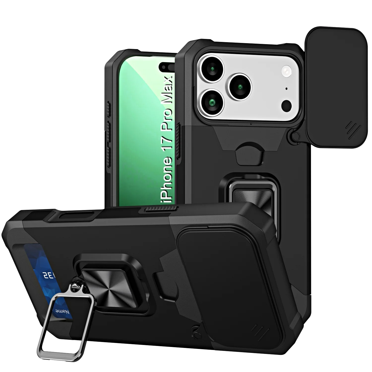 LuxuryKase Shockproof Armor Case | Slide Camera Cover | Hidden Card Slot | Rotating Ring Kickstand | Magnetic Car Mount Support | Military Grade Protection For iPhone & Samsung - Image 40