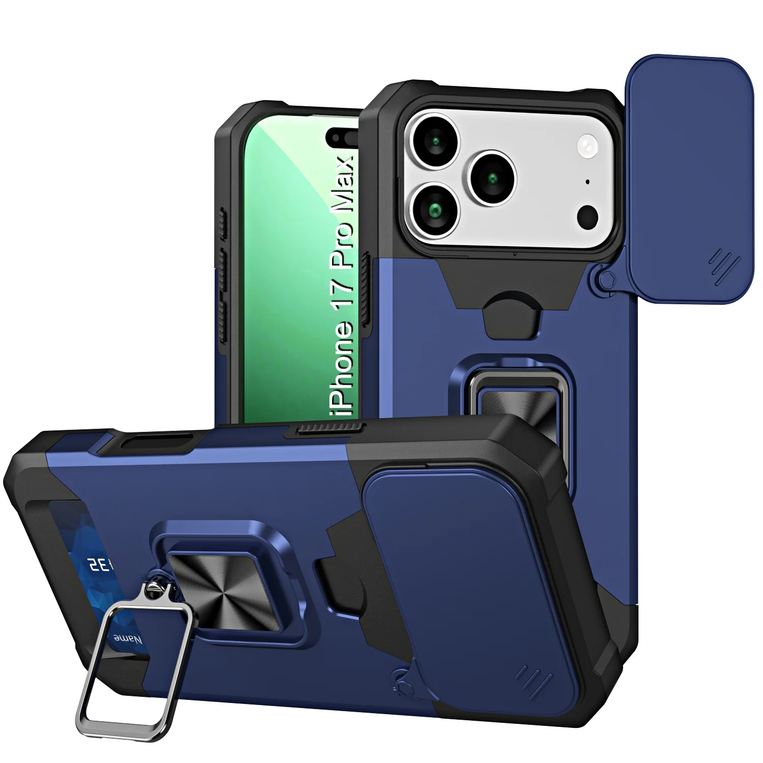 LuxuryKase Shockproof Armor Case | Slide Camera Cover | Hidden Card Slot | Rotating Ring Kickstand | Magnetic Car Mount Support | Military Grade Protection For iPhone & Samsung - Image 41