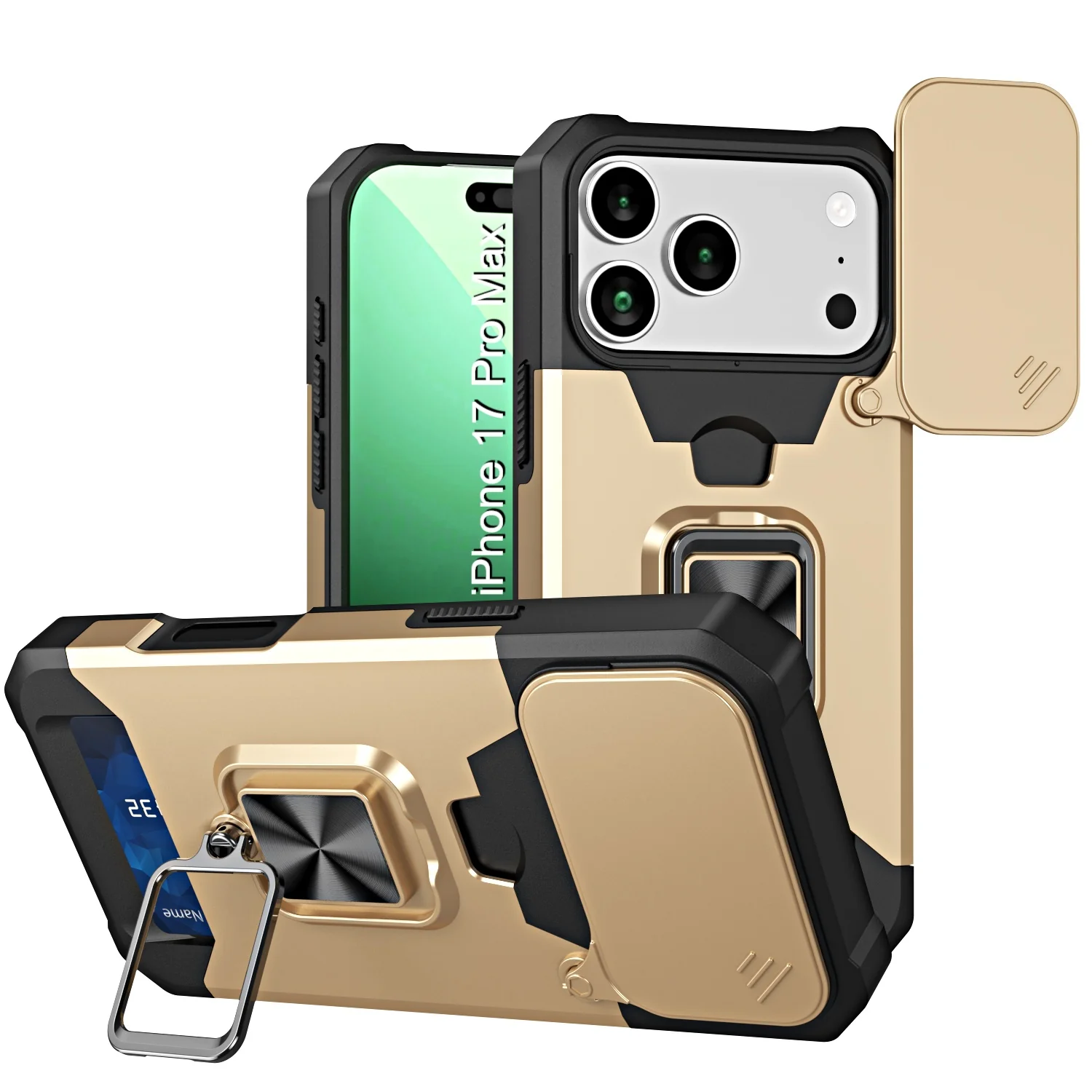 LuxuryKase Shockproof Armor Case | Slide Camera Cover | Hidden Card Slot | Rotating Ring Kickstand | Magnetic Car Mount Support | Military Grade Protection For iPhone & Samsung - Image 42