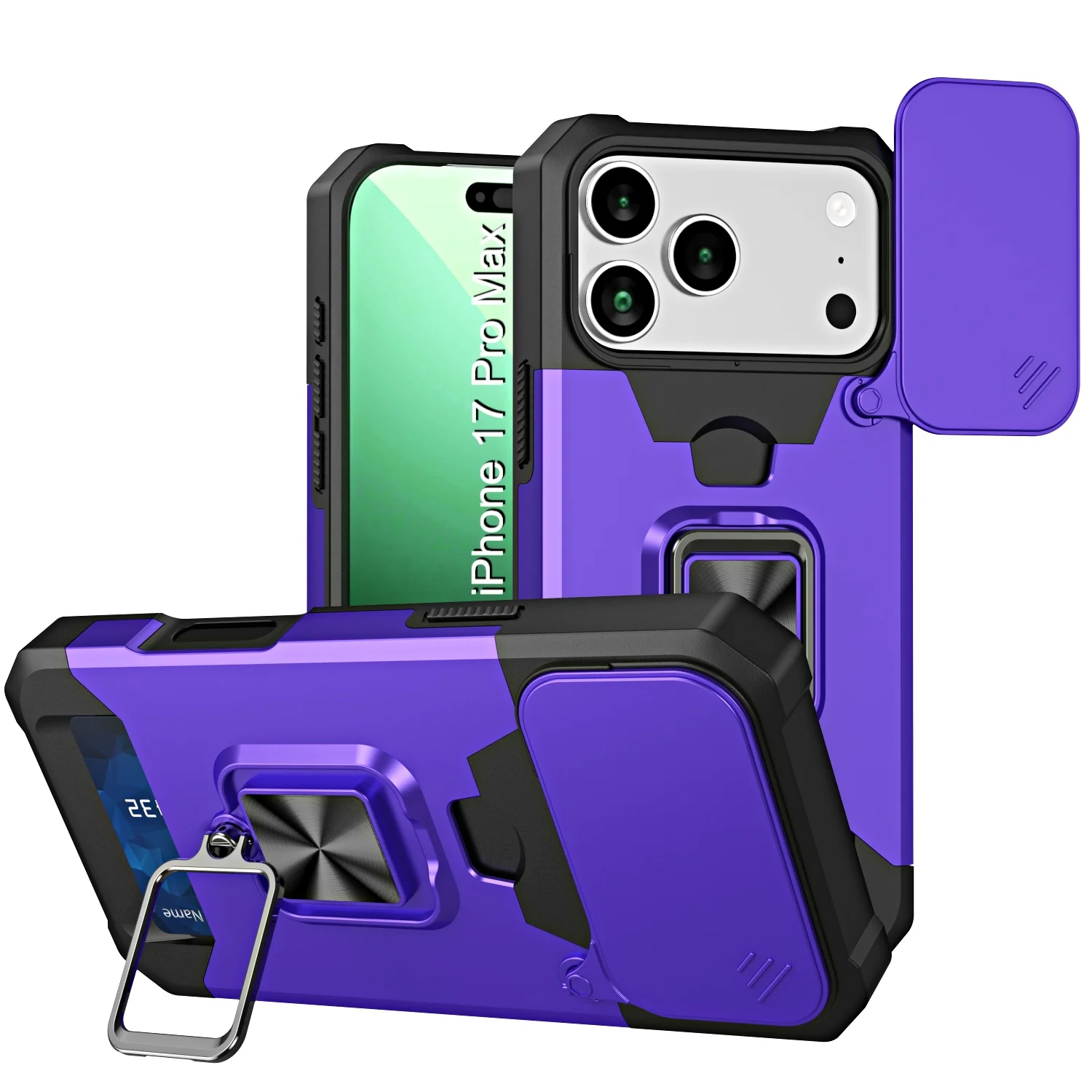 LuxuryKase Shockproof Armor Case | Slide Camera Cover | Hidden Card Slot | Rotating Ring Kickstand | Magnetic Car Mount Support | Military Grade Protection For iPhone & Samsung - Image 44