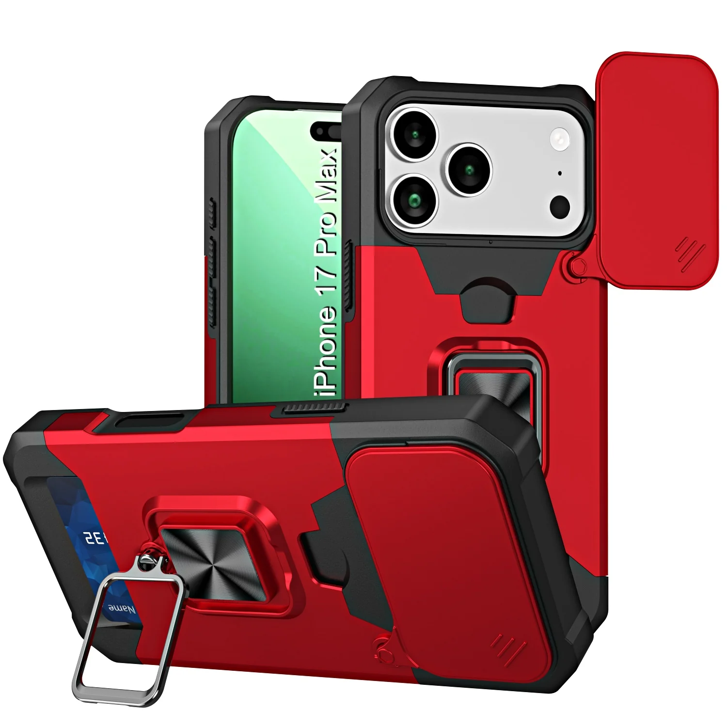 LuxuryKase Shockproof Armor Case | Slide Camera Cover | Hidden Card Slot | Rotating Ring Kickstand | Magnetic Car Mount Support | Military Grade Protection For iPhone & Samsung - Image 45