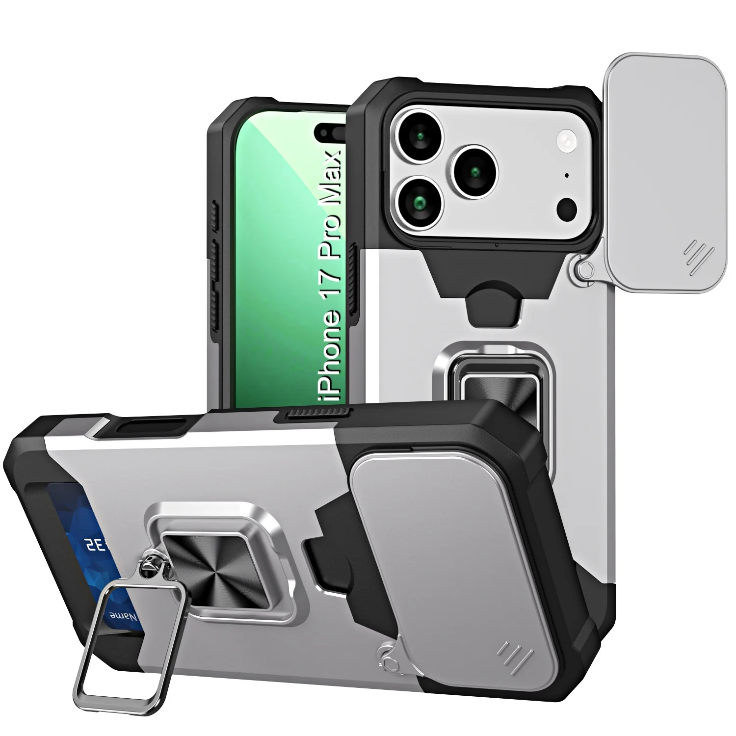 LuxuryKase Shockproof Armor Case | Slide Camera Cover | Hidden Card Slot | Rotating Ring Kickstand | Magnetic Car Mount Support | Military Grade Protection For iPhone & Samsung - Image 47