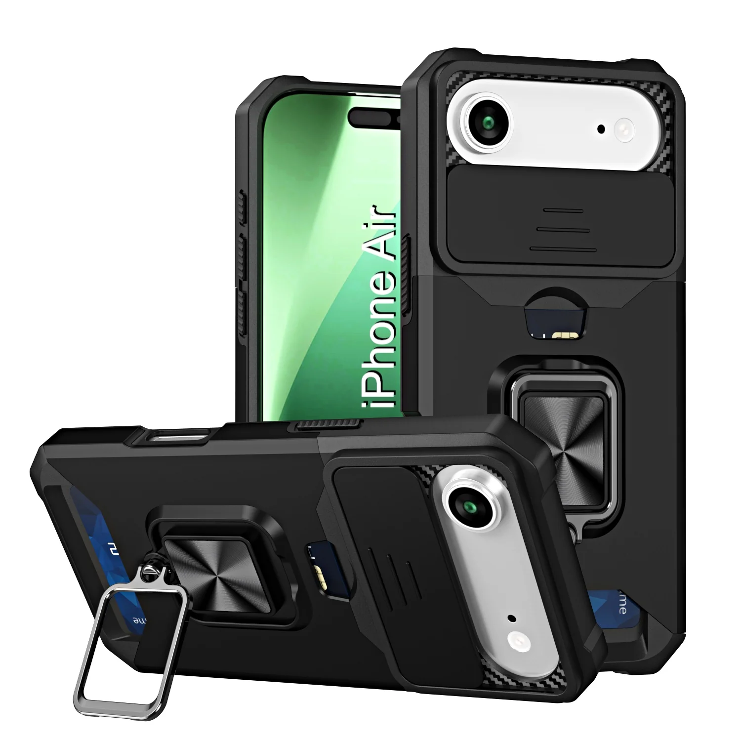 LuxuryKase Shockproof Armor Case | Slide Camera Cover | Hidden Card Slot | Rotating Ring Kickstand | Magnetic Car Mount Support | Military Grade Protection For iPhone & Samsung - Image 48