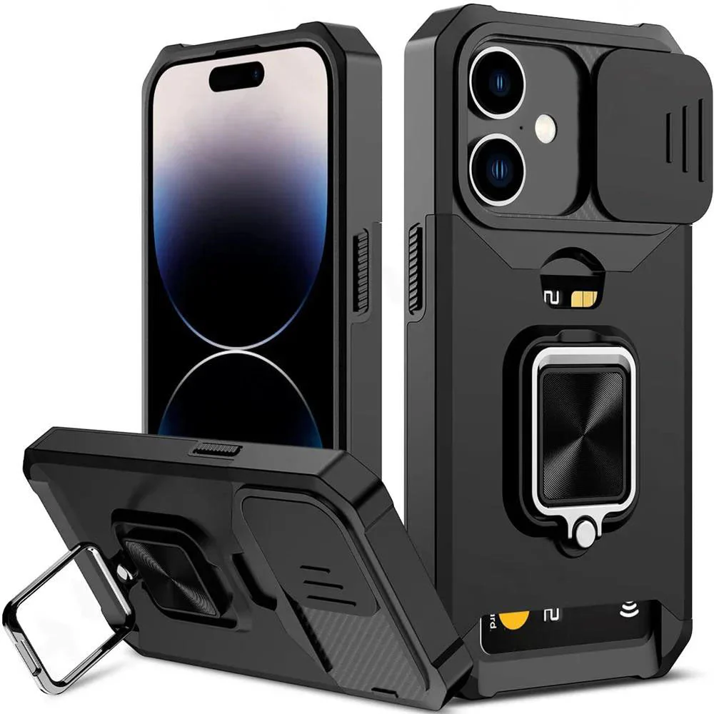 LuxuryKase Shockproof Armor Case | Slide Camera Cover | Hidden Card Slot | Rotating Ring Kickstand | Magnetic Car Mount Support | Military Grade Protection For iPhone & Samsung - Image 8
