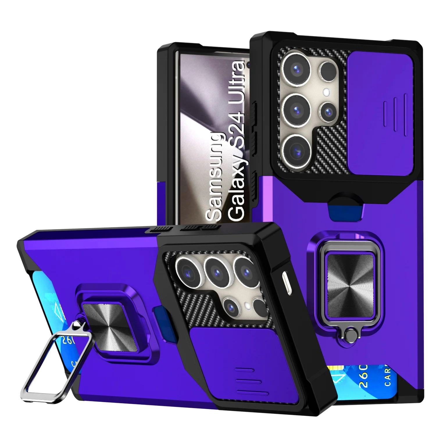 LuxuryKase Shockproof Armor Case | Slide Camera Cover | Hidden Card Slot | Rotating Ring Kickstand | Magnetic Car Mount Support | Military Grade Protection For iPhone & Samsung - Image 84