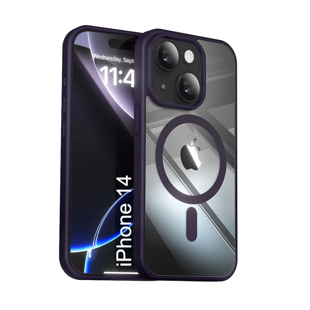 LuxuryKase Mag-Safe Compatible Transparent Back Case with Shockproof Bumper | Raised Camera Protection | Slim Fit Design | Wireless Charging Support For iPhone & Samsung Series - Image 14