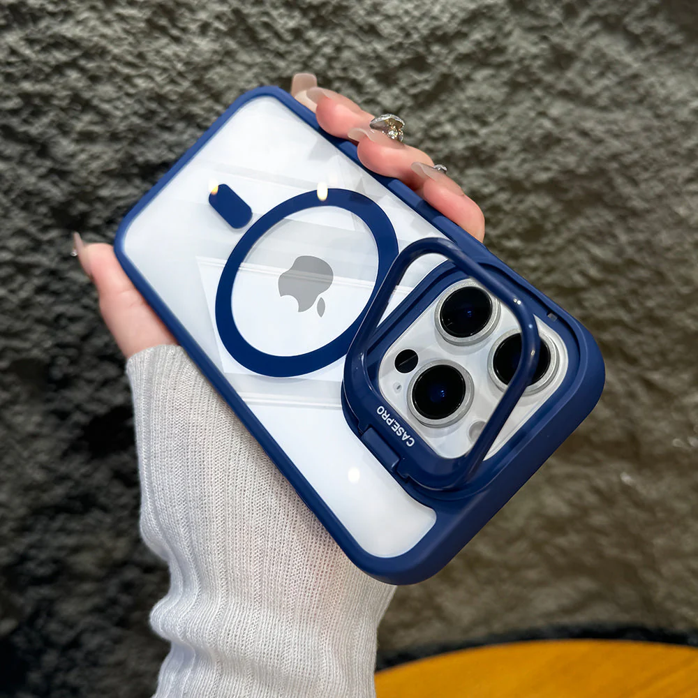 LuxuryKase Mag-Safe Shockproof Case with Rotating Camera Stand | Drop Protection | Transparent Hard Back Cover with Wireless Charging For iPhone 16 Series - Image 6