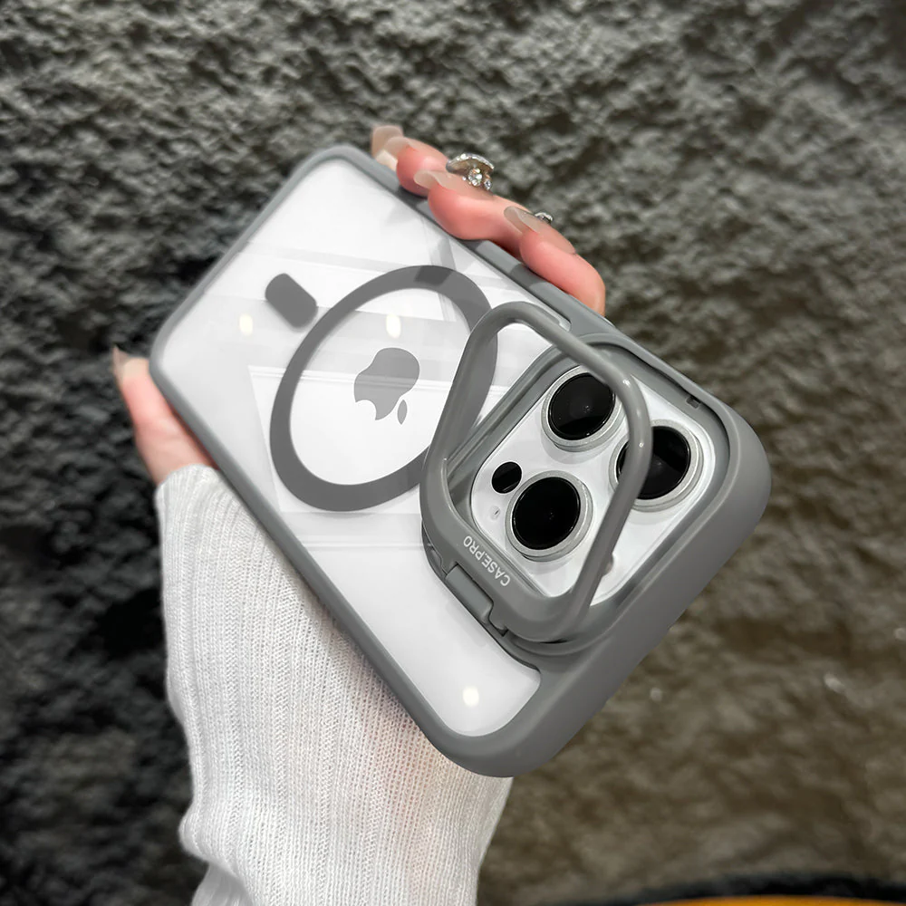 LuxuryKase Mag-Safe Shockproof Case with Rotating Camera Stand | Drop Protection | Transparent Hard Back Cover with Wireless Charging For iPhone 16 Series - Image 7
