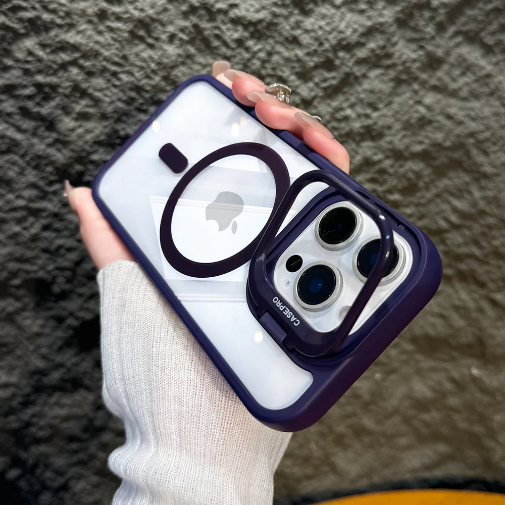 LuxuryKase Mag-Safe Shockproof Case with Rotating Camera Stand | Drop Protection | Transparent Hard Back Cover with Wireless Charging For iPhone 16 Series - Image 8
