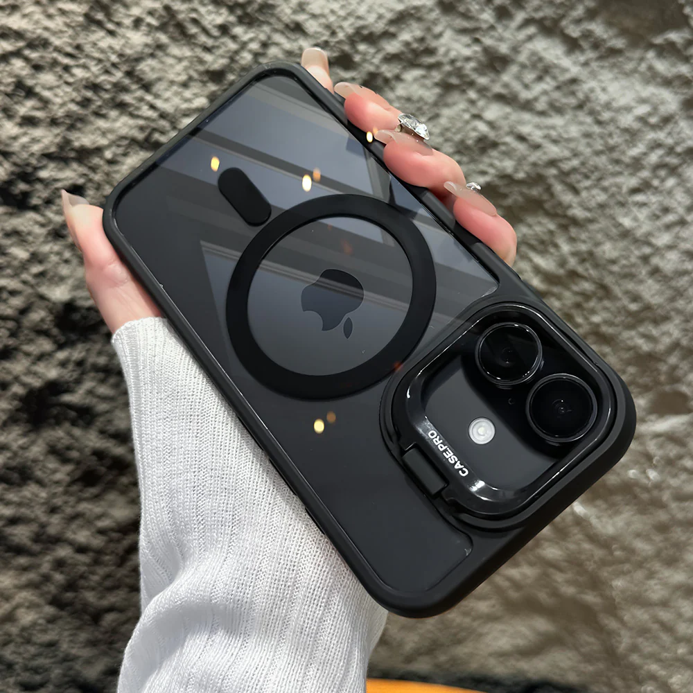 LuxuryKase Mag-Safe Shockproof Case with Rotating Camera Stand | Drop Protection | Transparent Hard Back Cover with Wireless Charging For iPhone 16 Series - Image 9