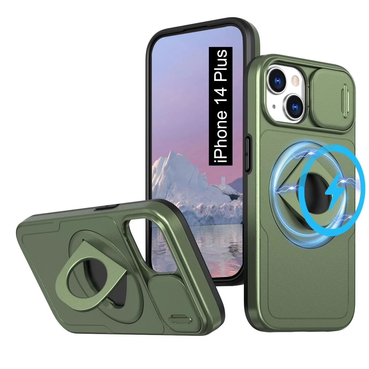 LuxuryKase Mag-Safe Shockproof Rugged Back Case with Finger Ring Kickstand & Sliding Camera Cover | Military Drop Protection | Wireless Charging Support For iPhone Series - Image 10