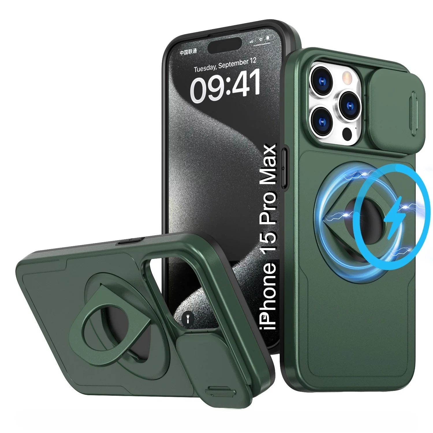 LuxuryKase Mag-Safe Shockproof Rugged Back Case with Finger Ring Kickstand & Sliding Camera Cover | Military Drop Protection | Wireless Charging Support For iPhone Series - Image 100