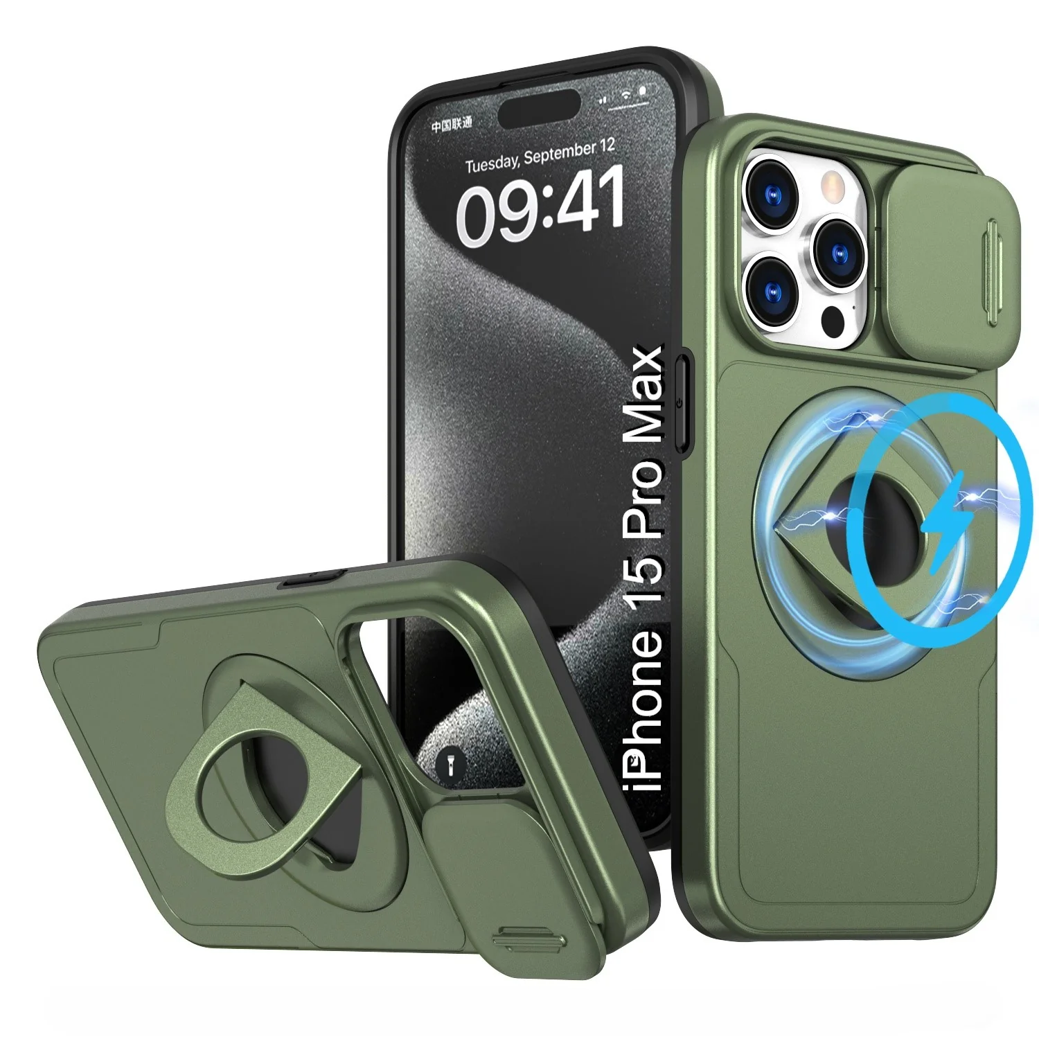 LuxuryKase Mag-Safe Shockproof Rugged Back Case with Finger Ring Kickstand & Sliding Camera Cover | Military Drop Protection | Wireless Charging Support For iPhone Series - Image 101