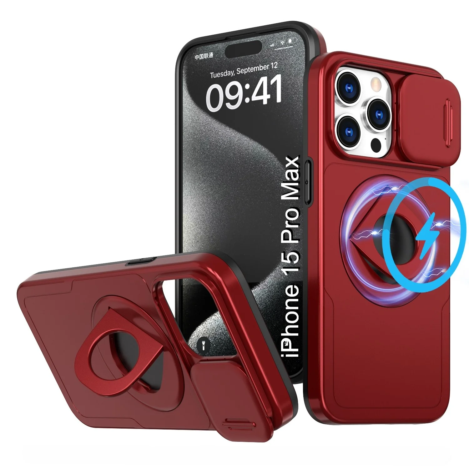 LuxuryKase Mag-Safe Shockproof Rugged Back Case with Finger Ring Kickstand & Sliding Camera Cover | Military Drop Protection | Wireless Charging Support For iPhone Series - Image 104